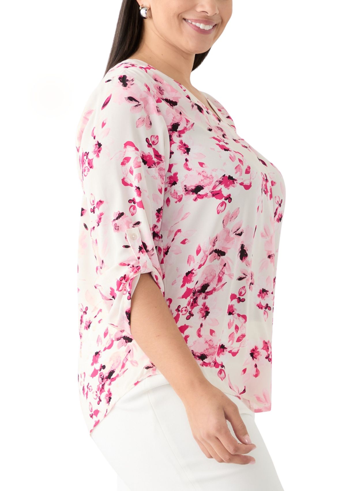 Plus SIze Pleated Front Printed Top