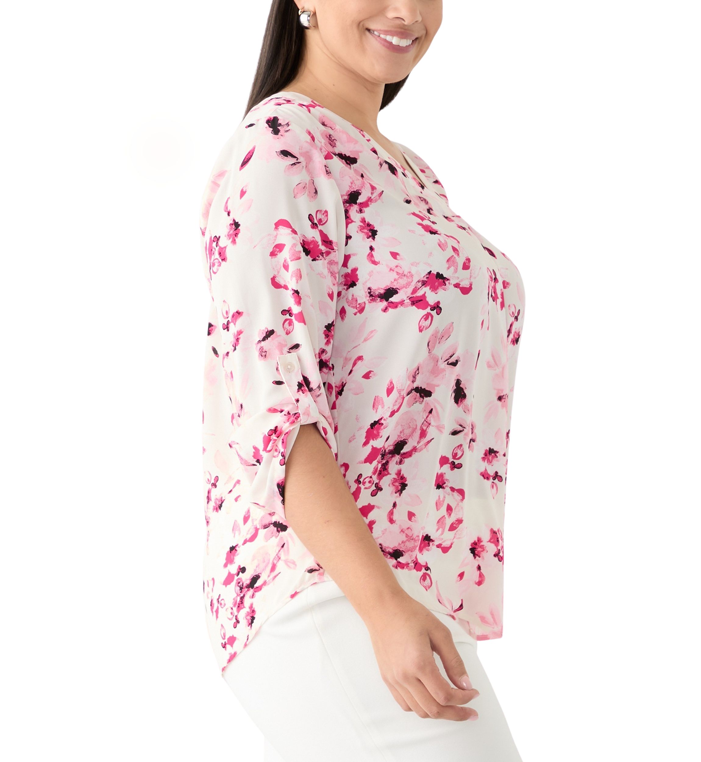 Plus SIze Pleated Front Printed Top