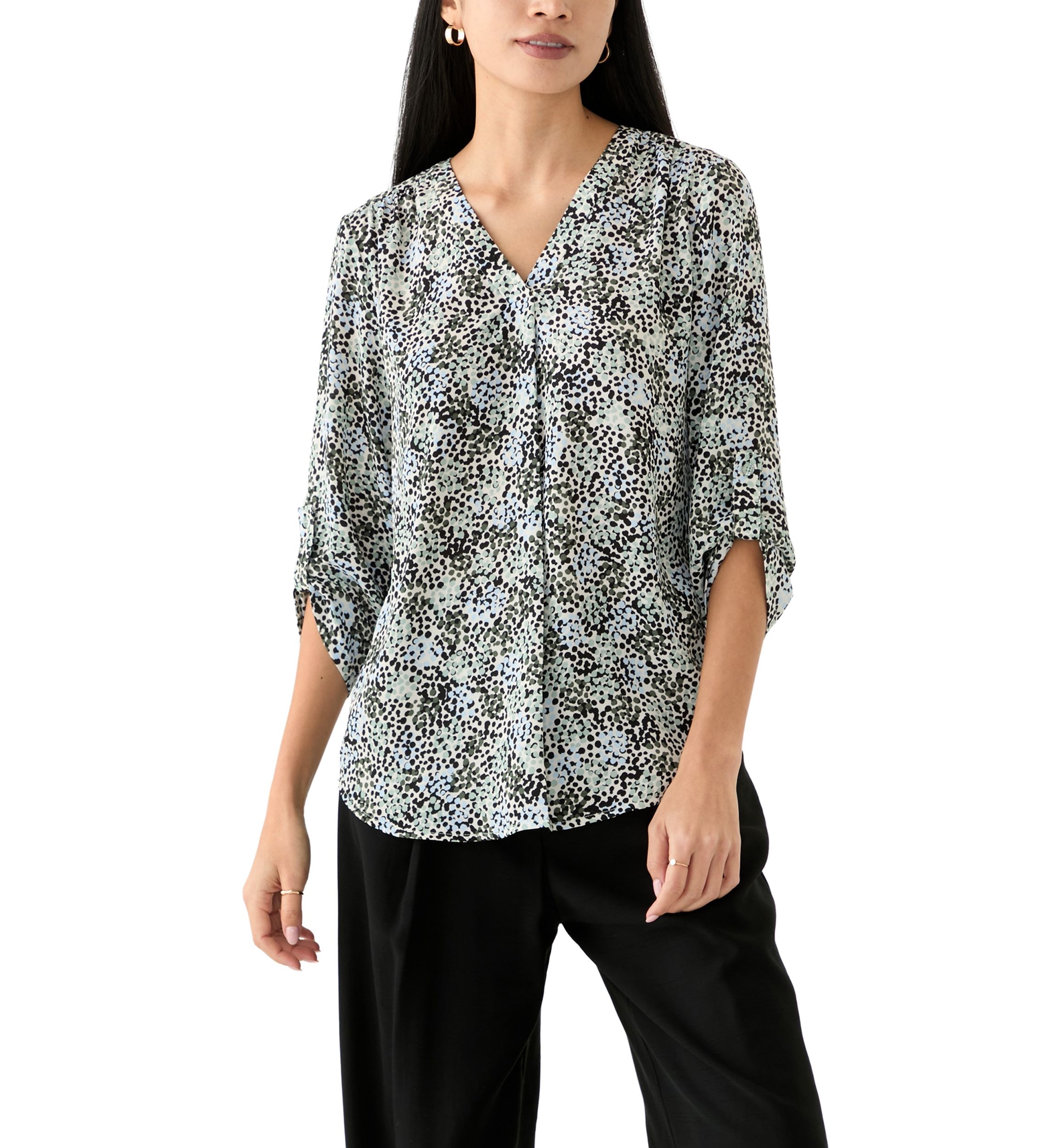 Petite Roll Tab Sleeve Printed Tunic 