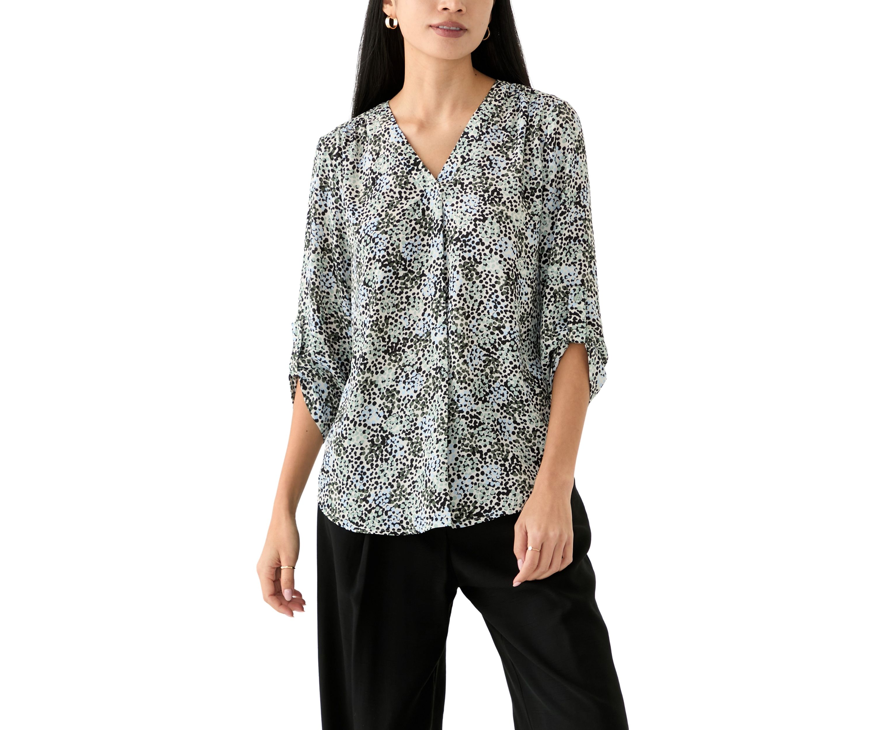 Petite Roll Tab Sleeve Printed Tunic 
