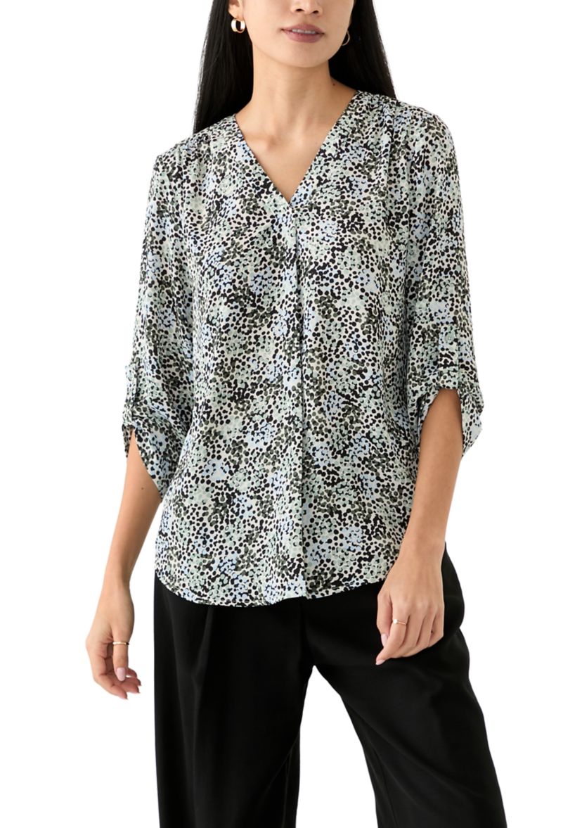 Petite Roll Tab Sleeve Printed Tunic 
