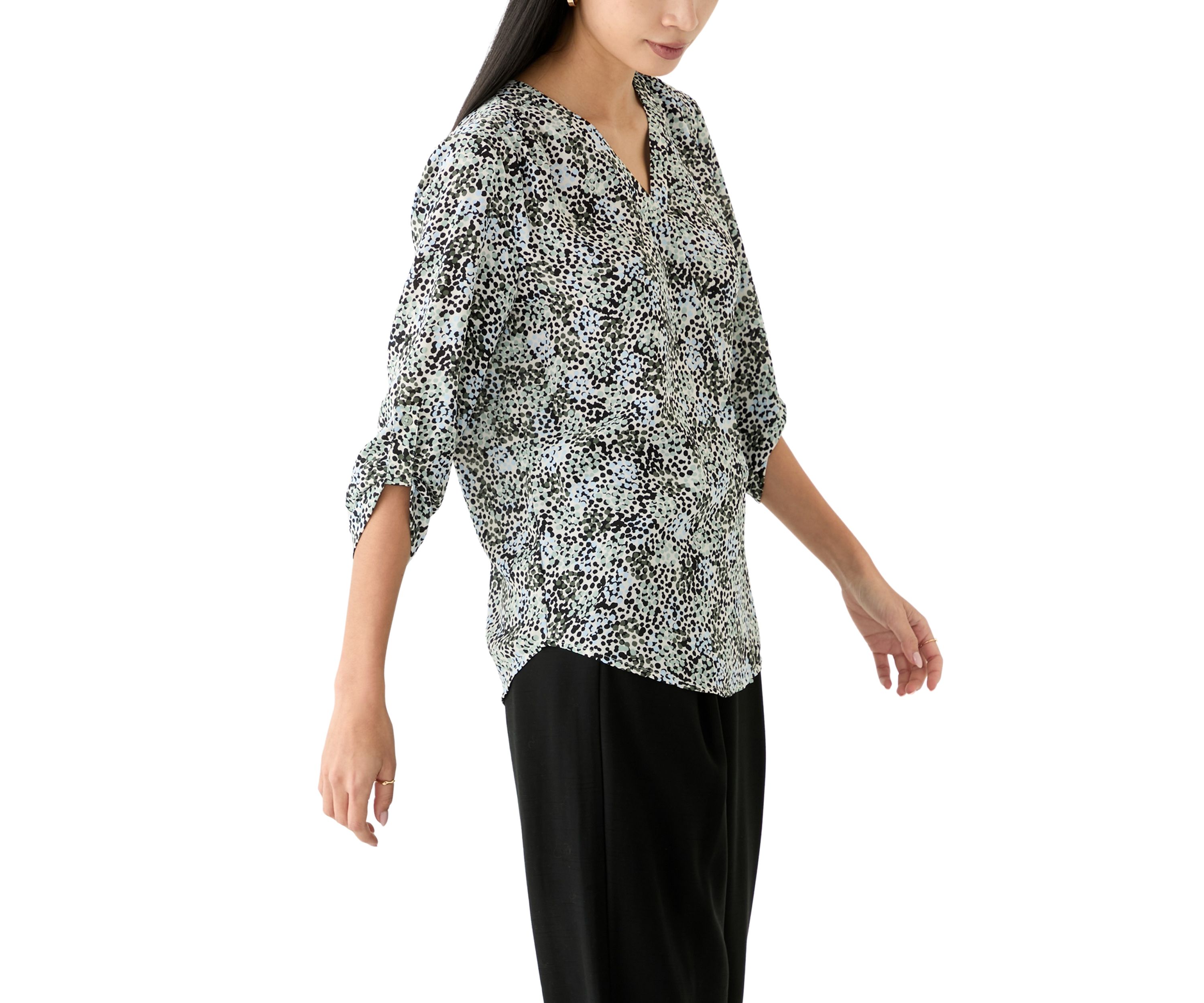 Petite Roll Tab Sleeve Printed Tunic 