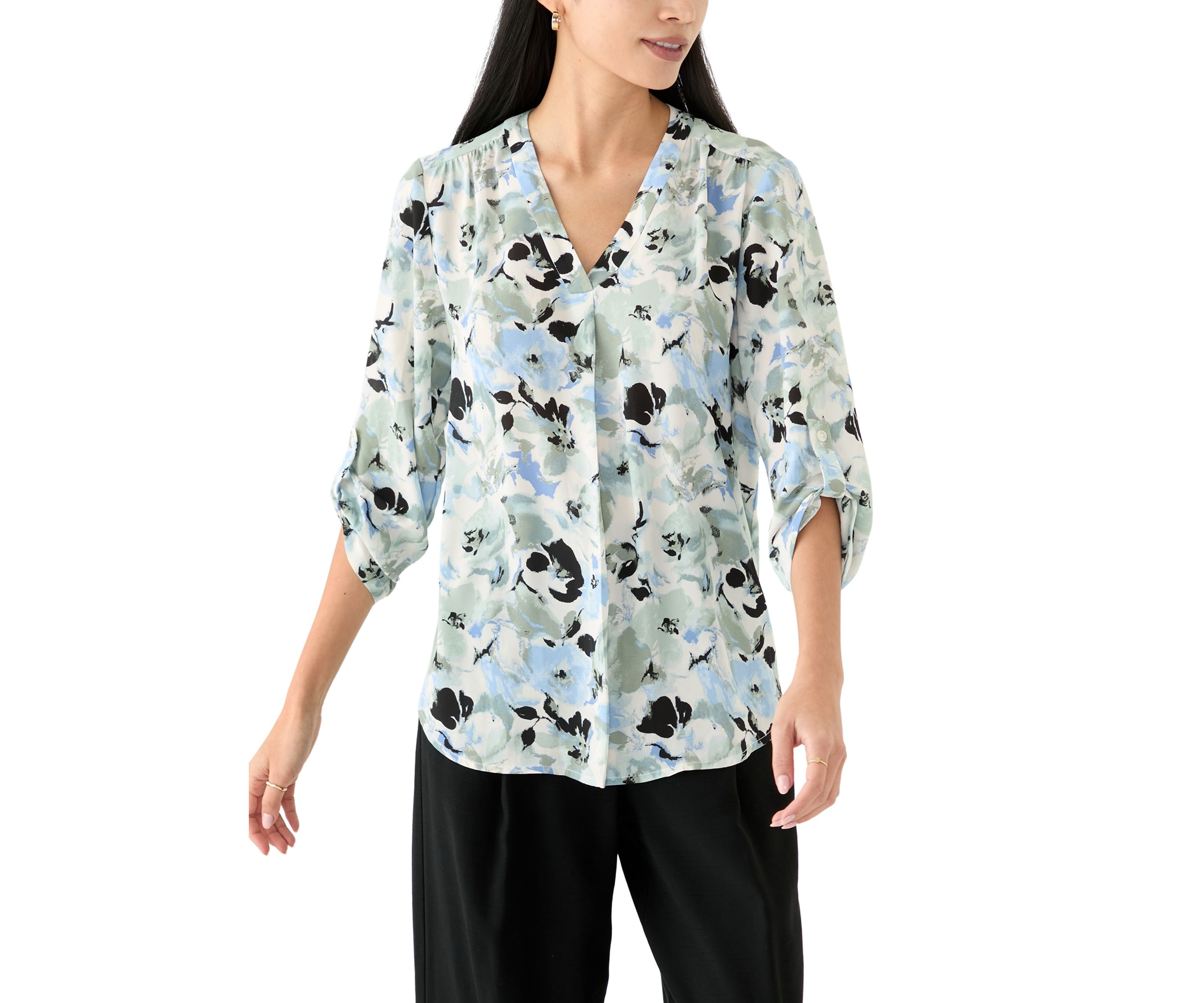 Petite Roll Tab Sleeve Printed Tunic 