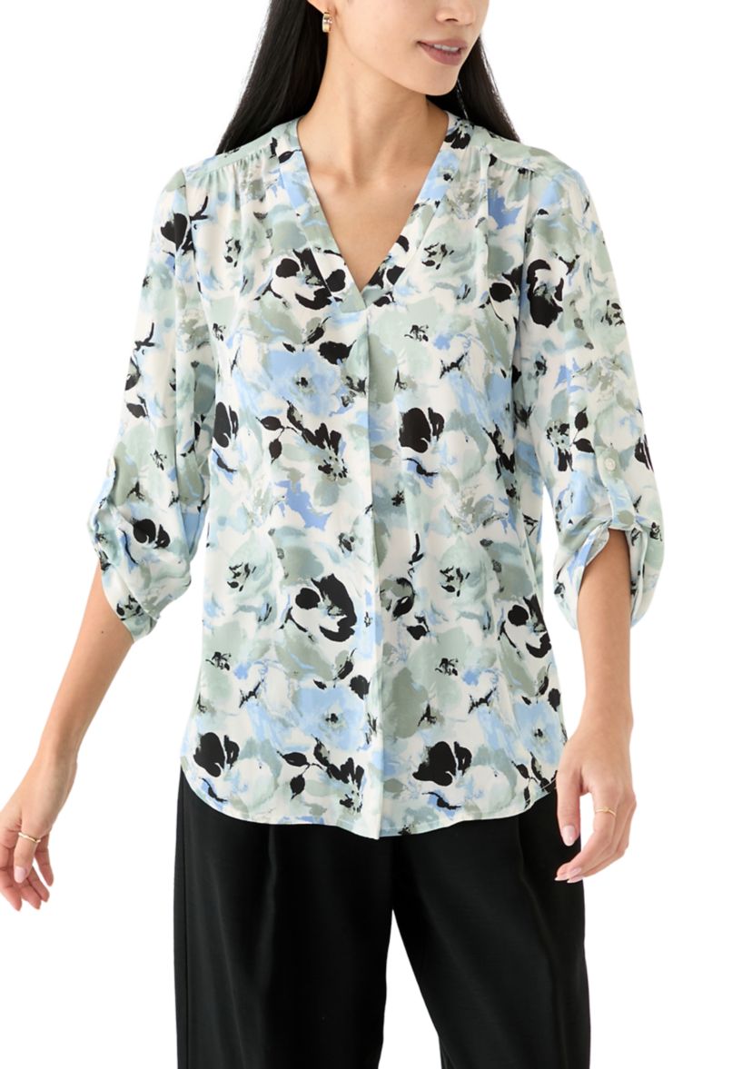 Petite Roll Tab Sleeve Printed Tunic 