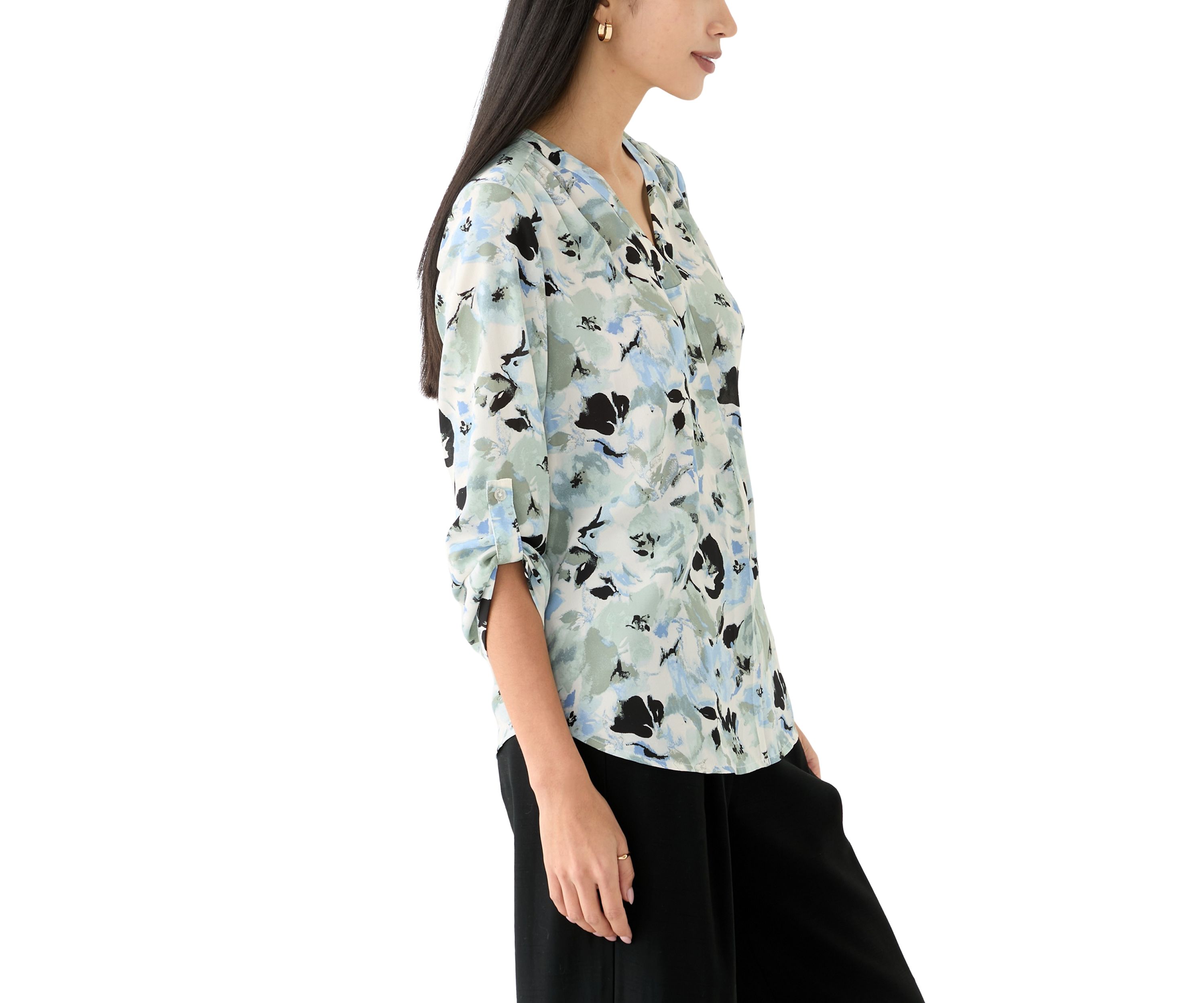 Petite Roll Tab Sleeve Printed Tunic 