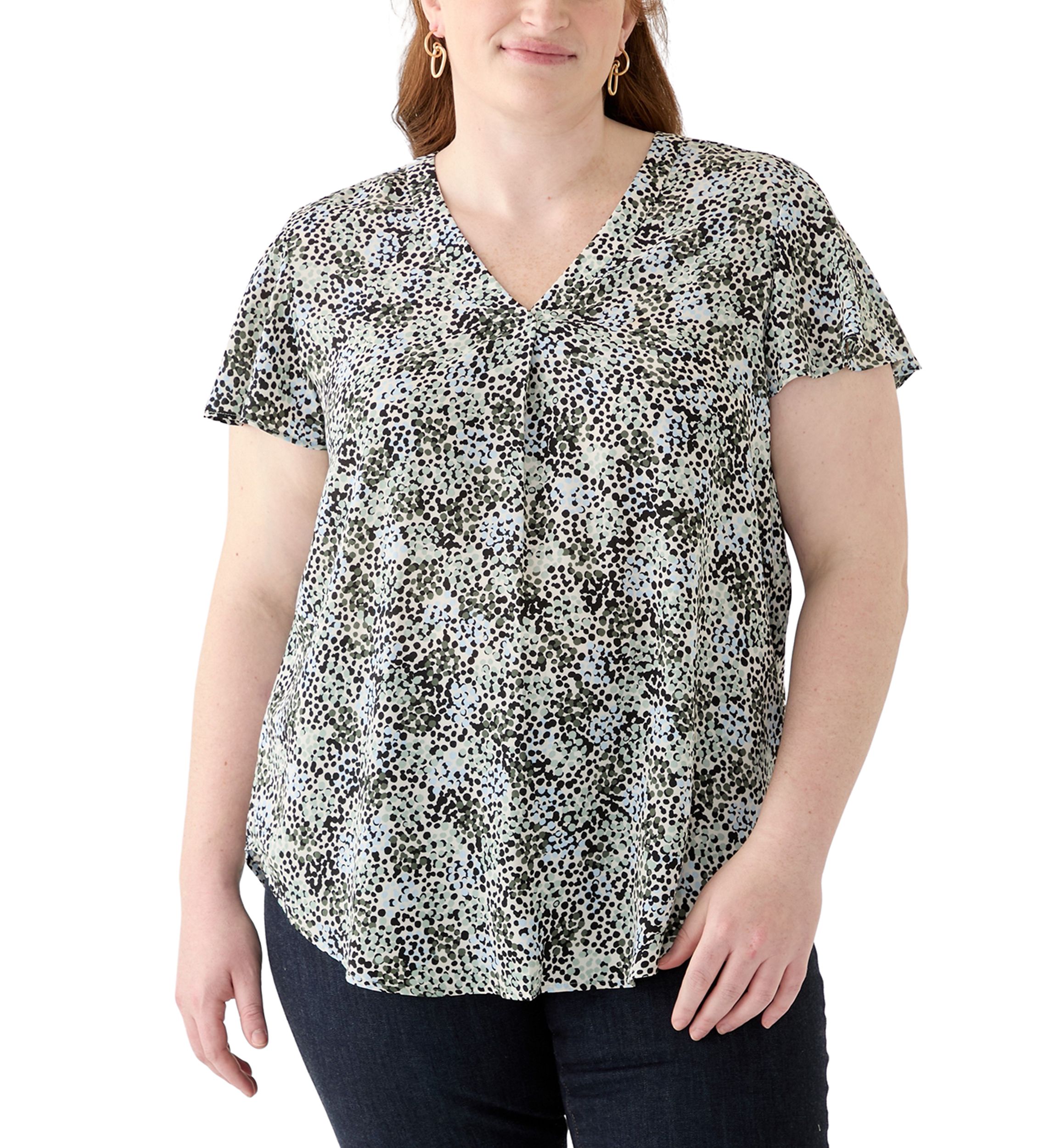 Plus Size Printed Flutter Sleeve Blouse