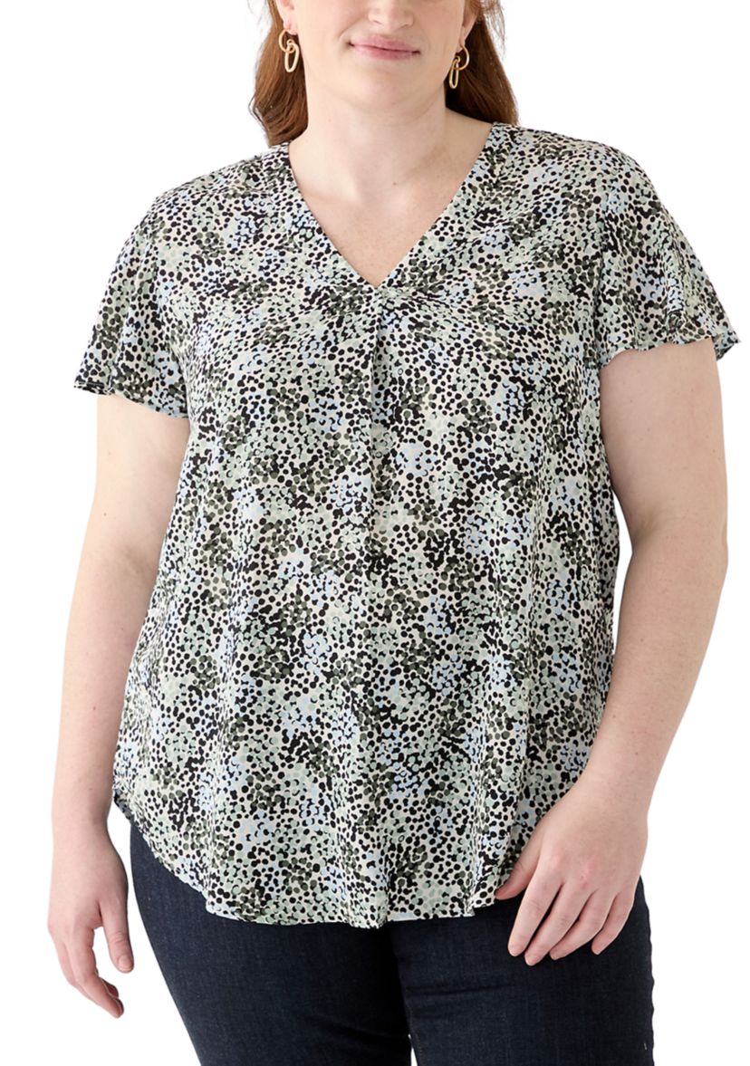 Plus Size Printed Flutter Sleeve Blouse