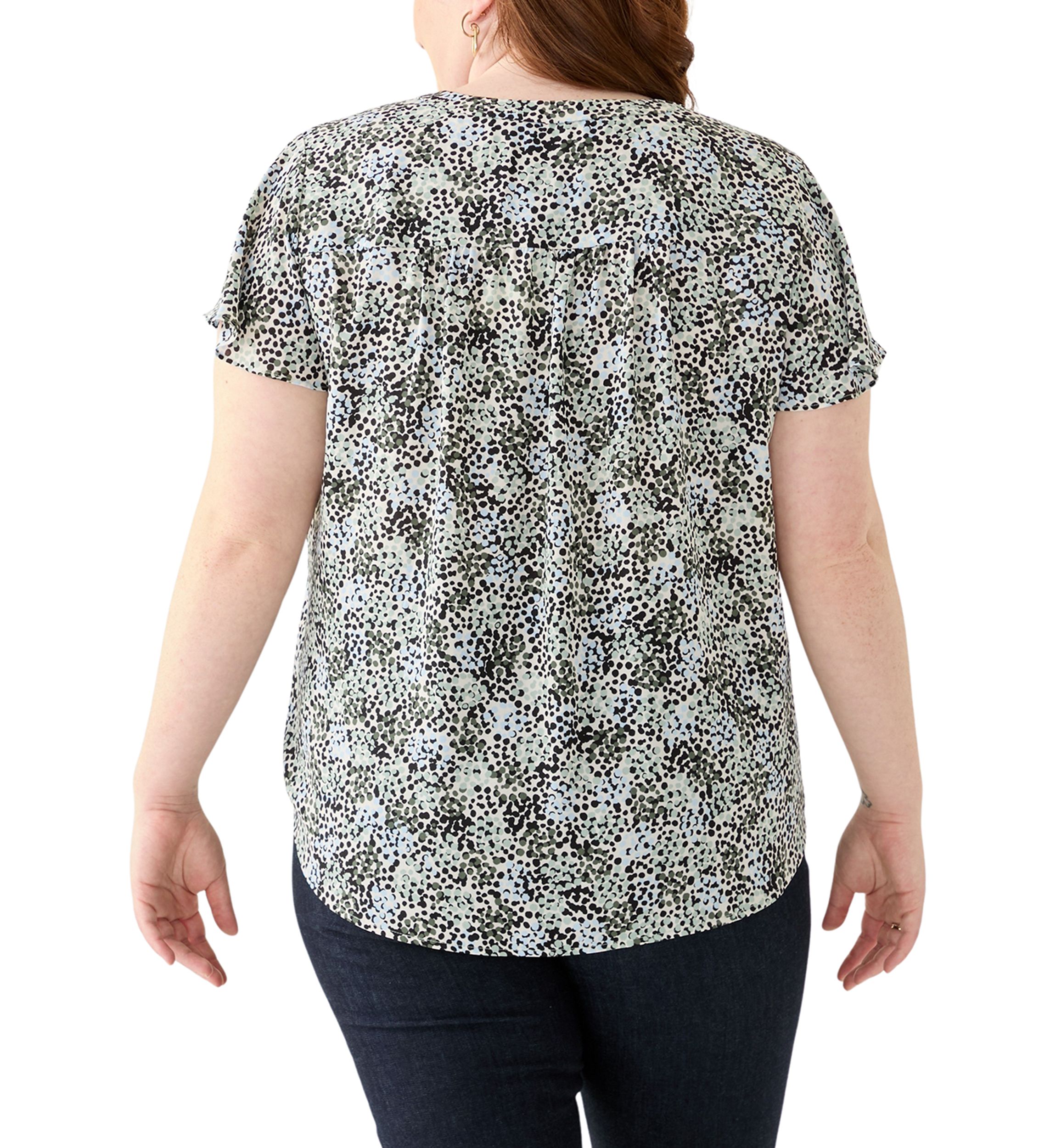 Plus Size Printed Flutter Sleeve Blouse