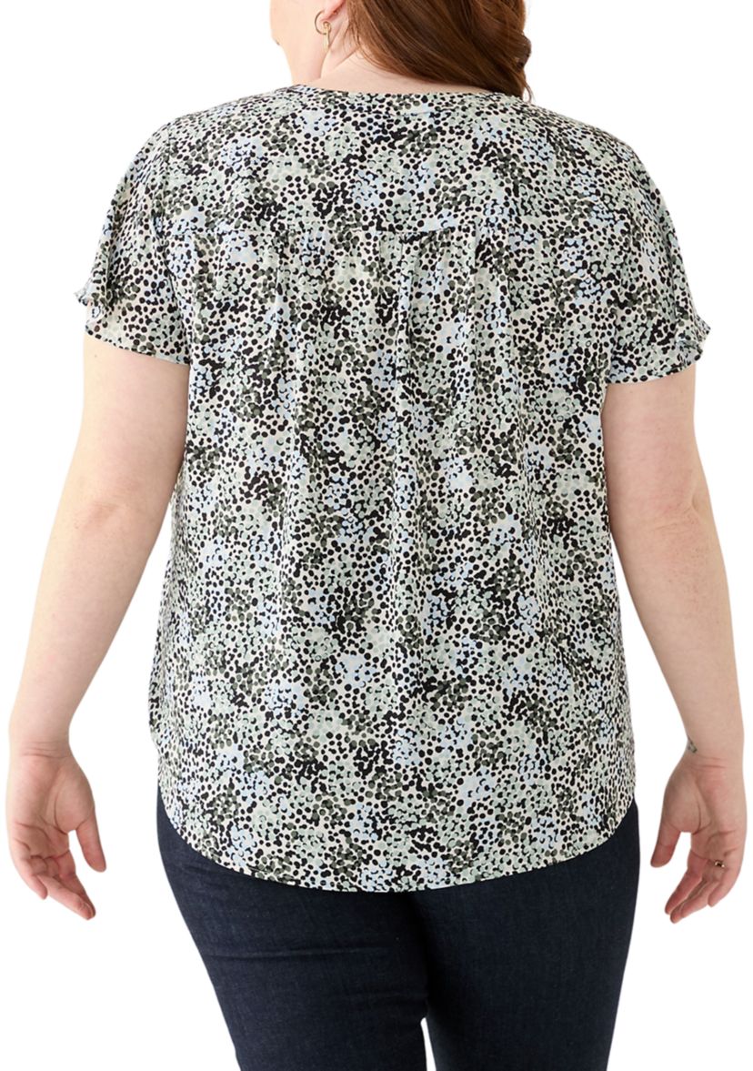 Plus Size Printed Flutter Sleeve Blouse