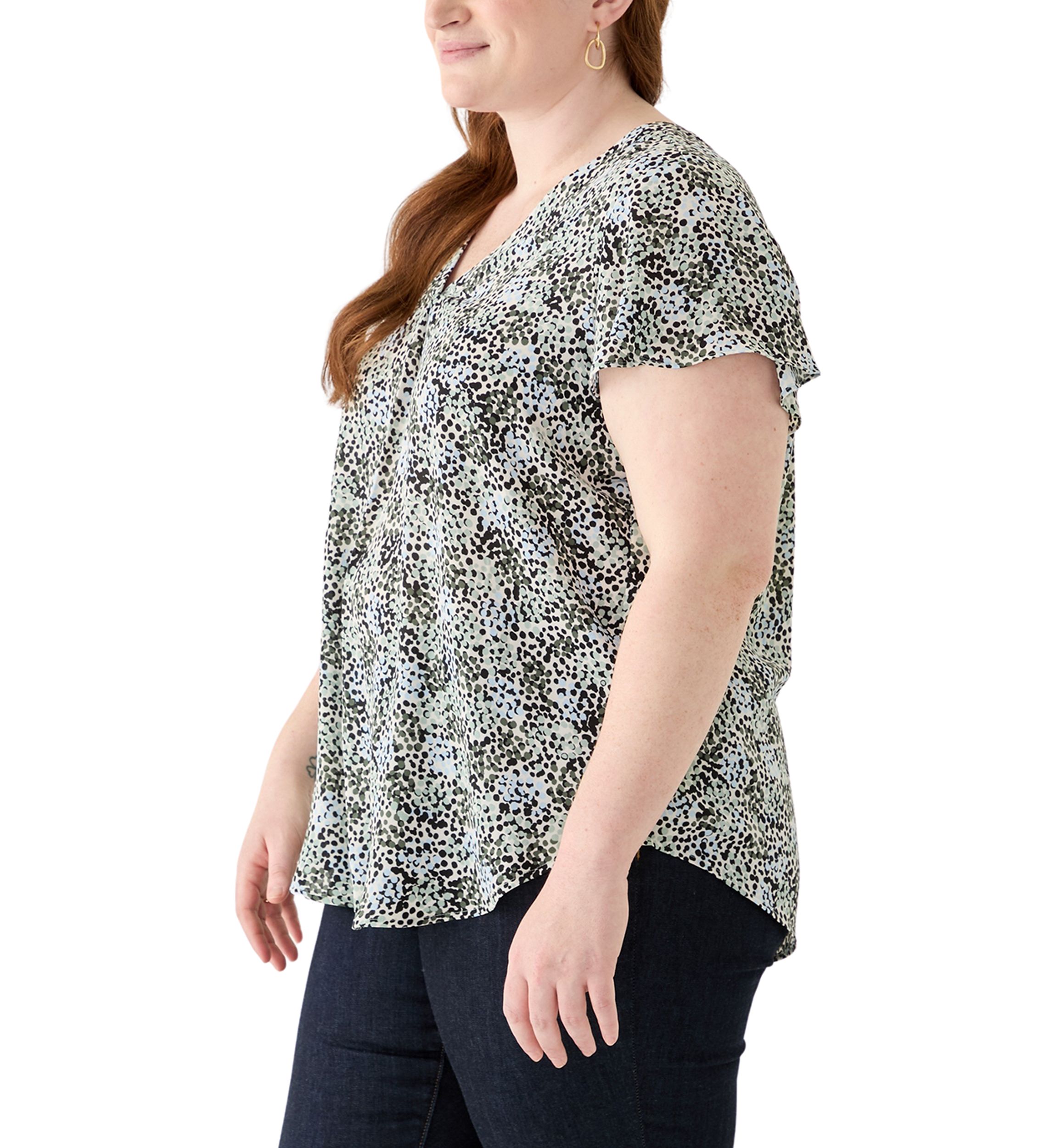 Plus Size Printed Flutter Sleeve Blouse