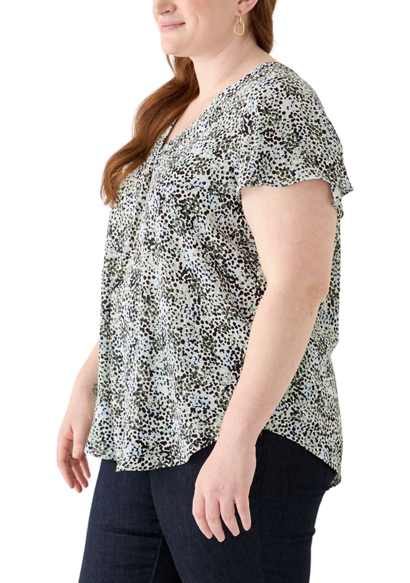 Plus Size Printed Flutter Sleeve Blouse