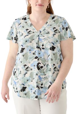 AK Anne Klein Women's Plus Size Flutter Sleeve Blouse