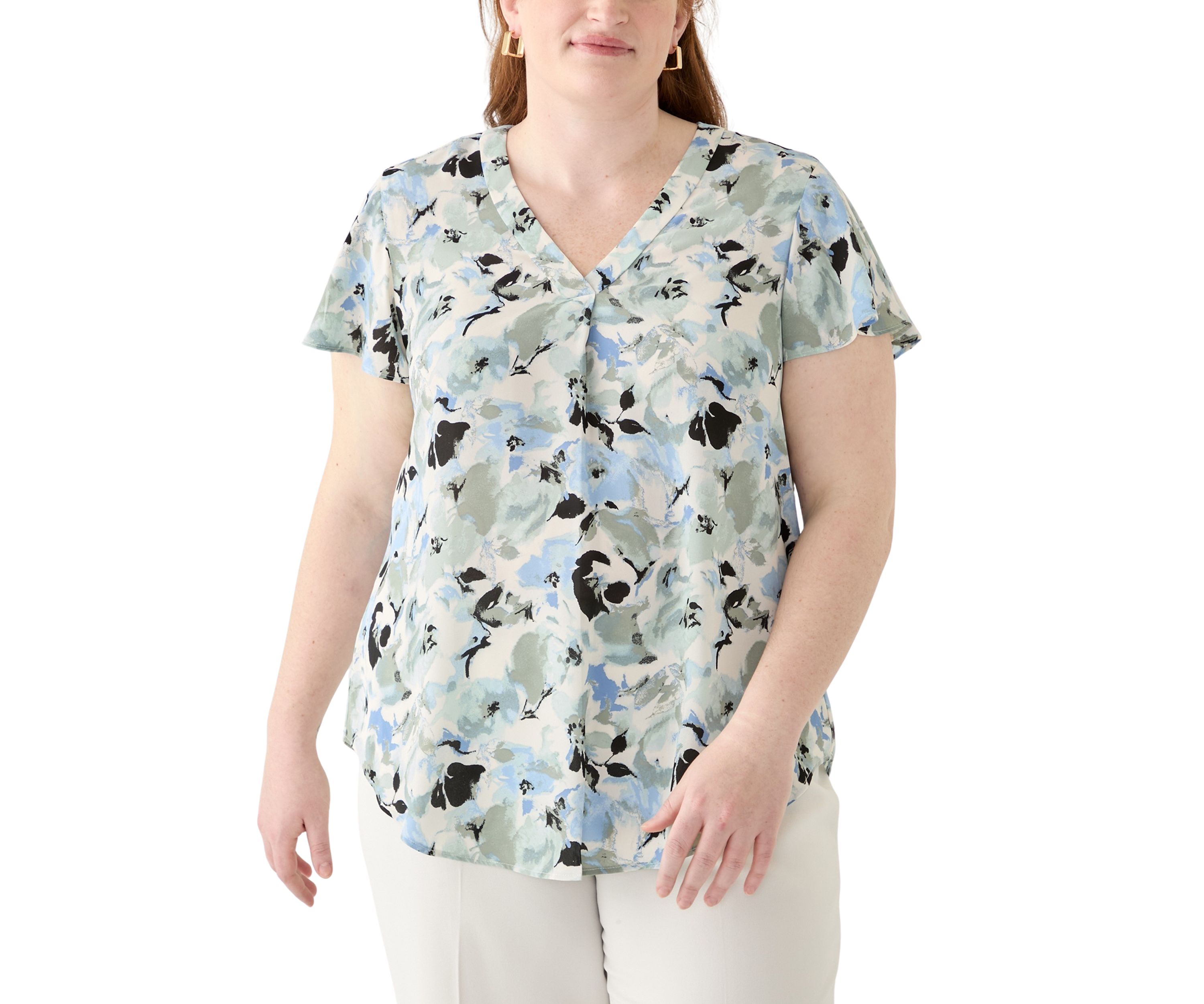Plus Size Flutter Sleeve Blouse 