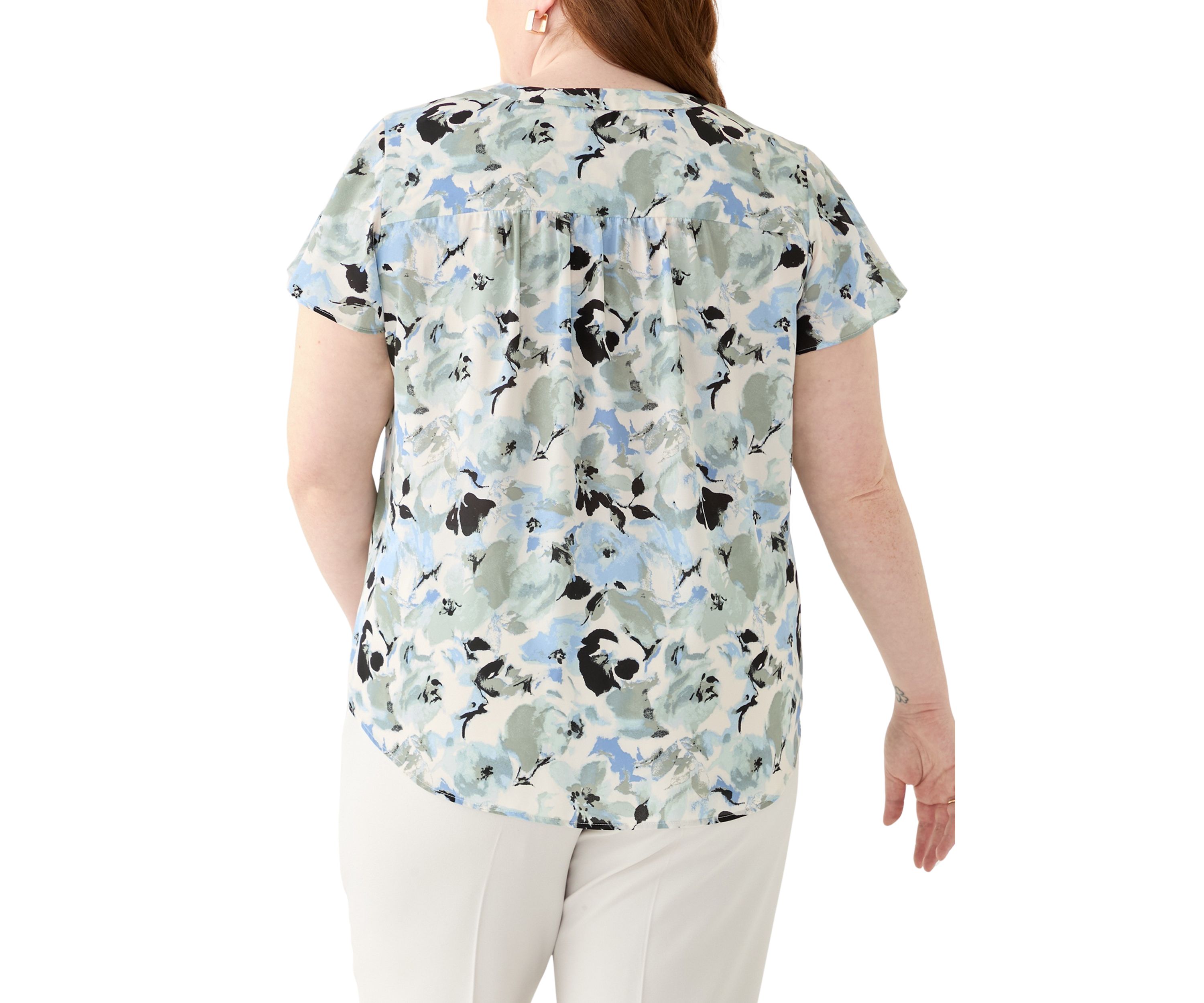 Plus Size Flutter Sleeve Blouse 