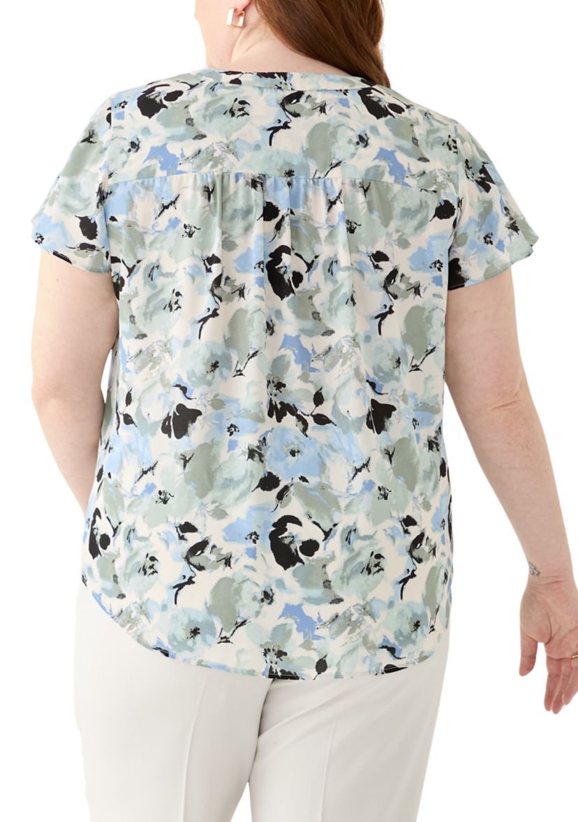 Plus Size Flutter Sleeve Blouse 
