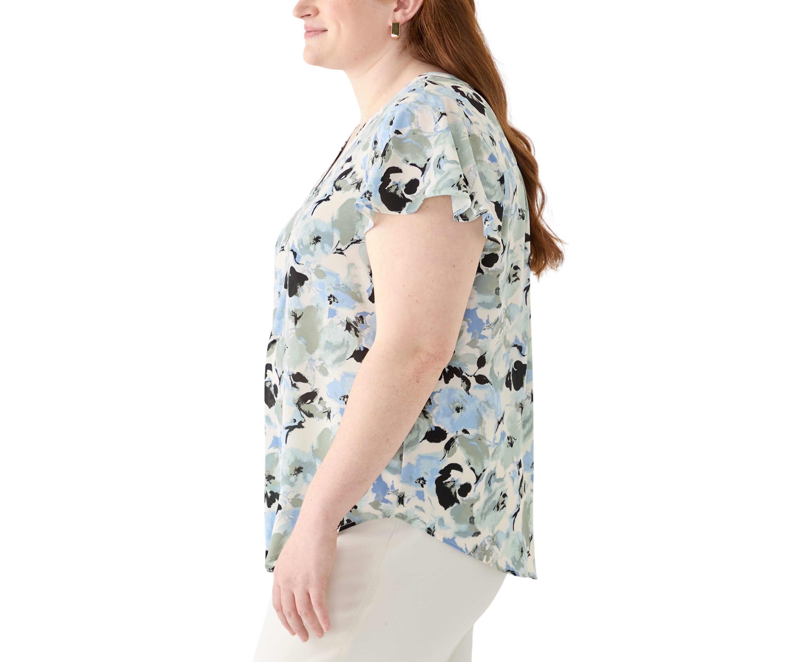 Plus Size Flutter Sleeve Blouse 