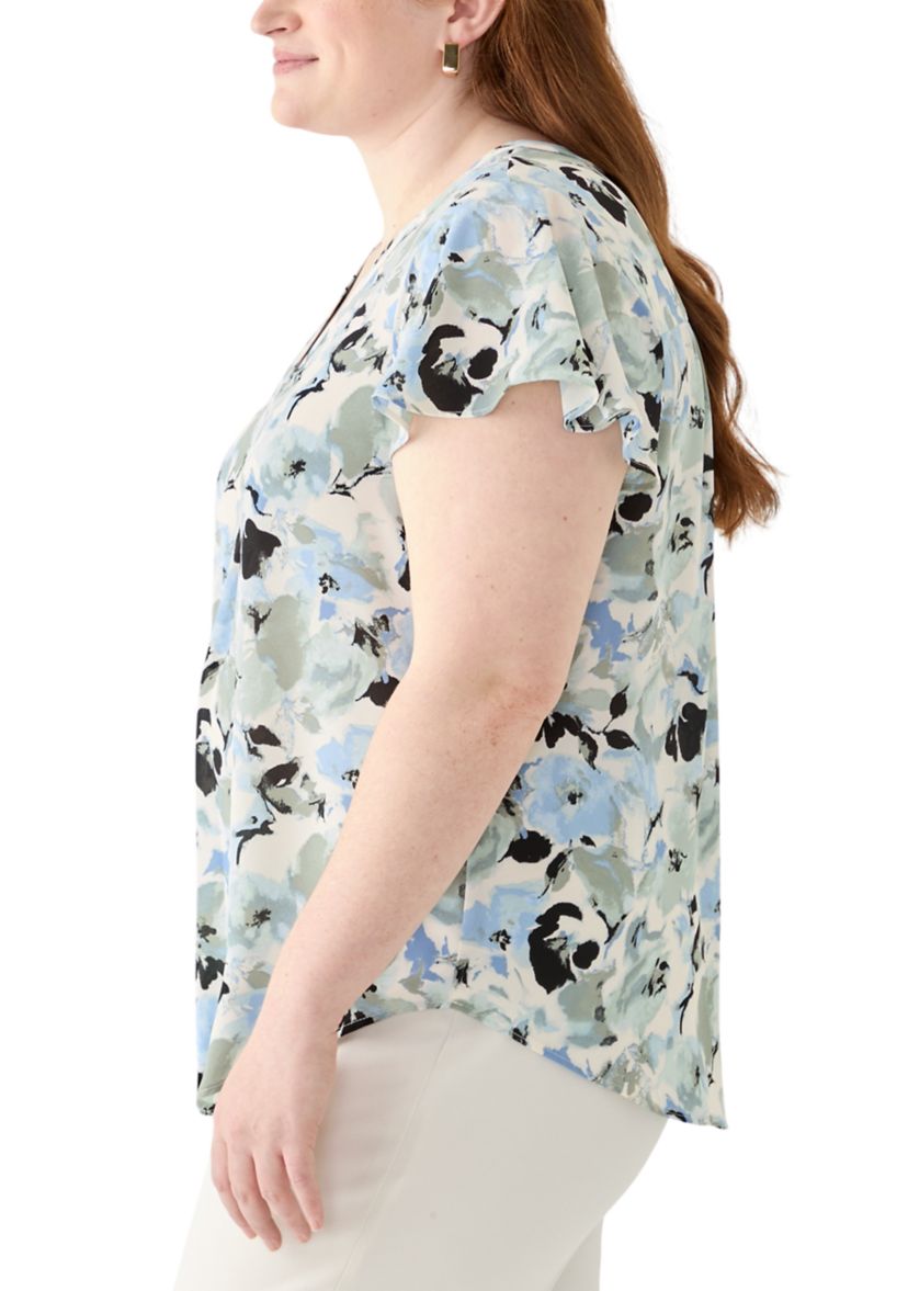 Plus Size Flutter Sleeve Blouse 