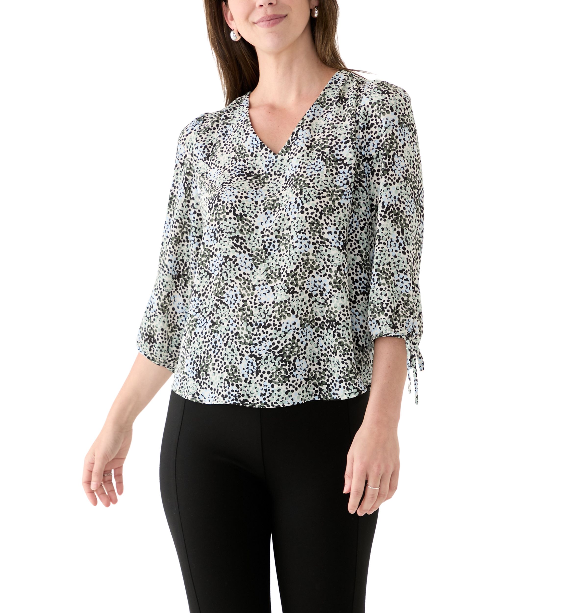 Womens 3/4 Tie Sleeve Printed Top