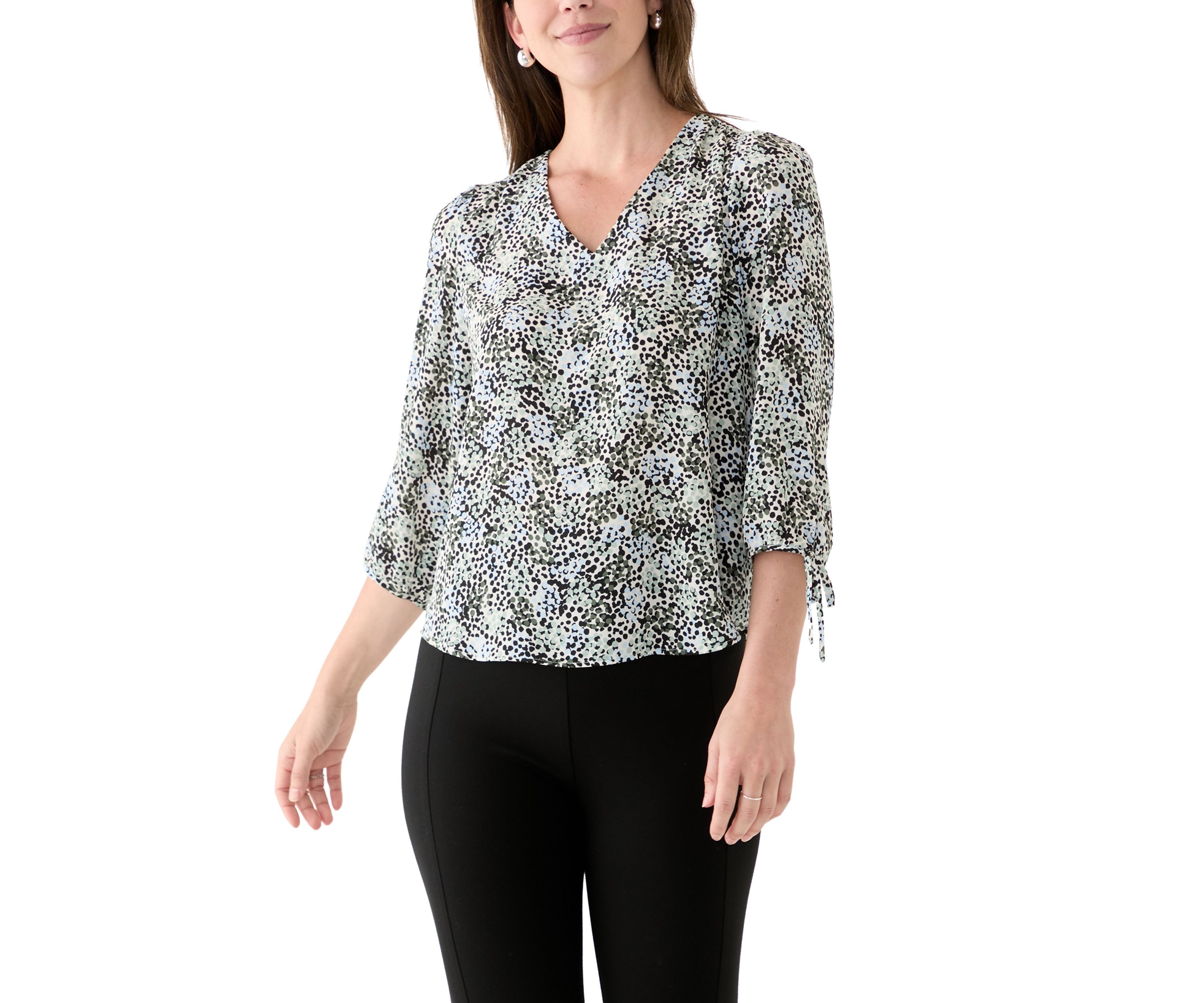 Womens 3/4 Tie Sleeve Printed Top
