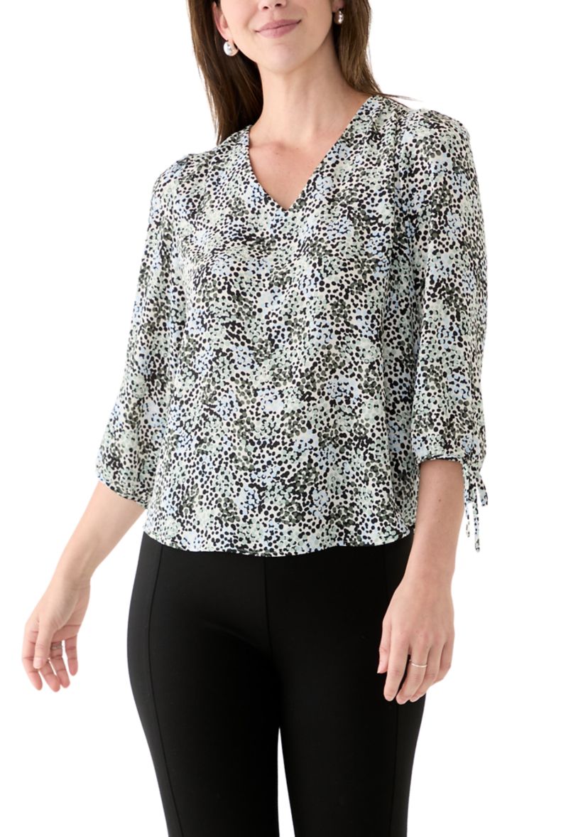 Womens 3/4 Tie Sleeve Printed Top