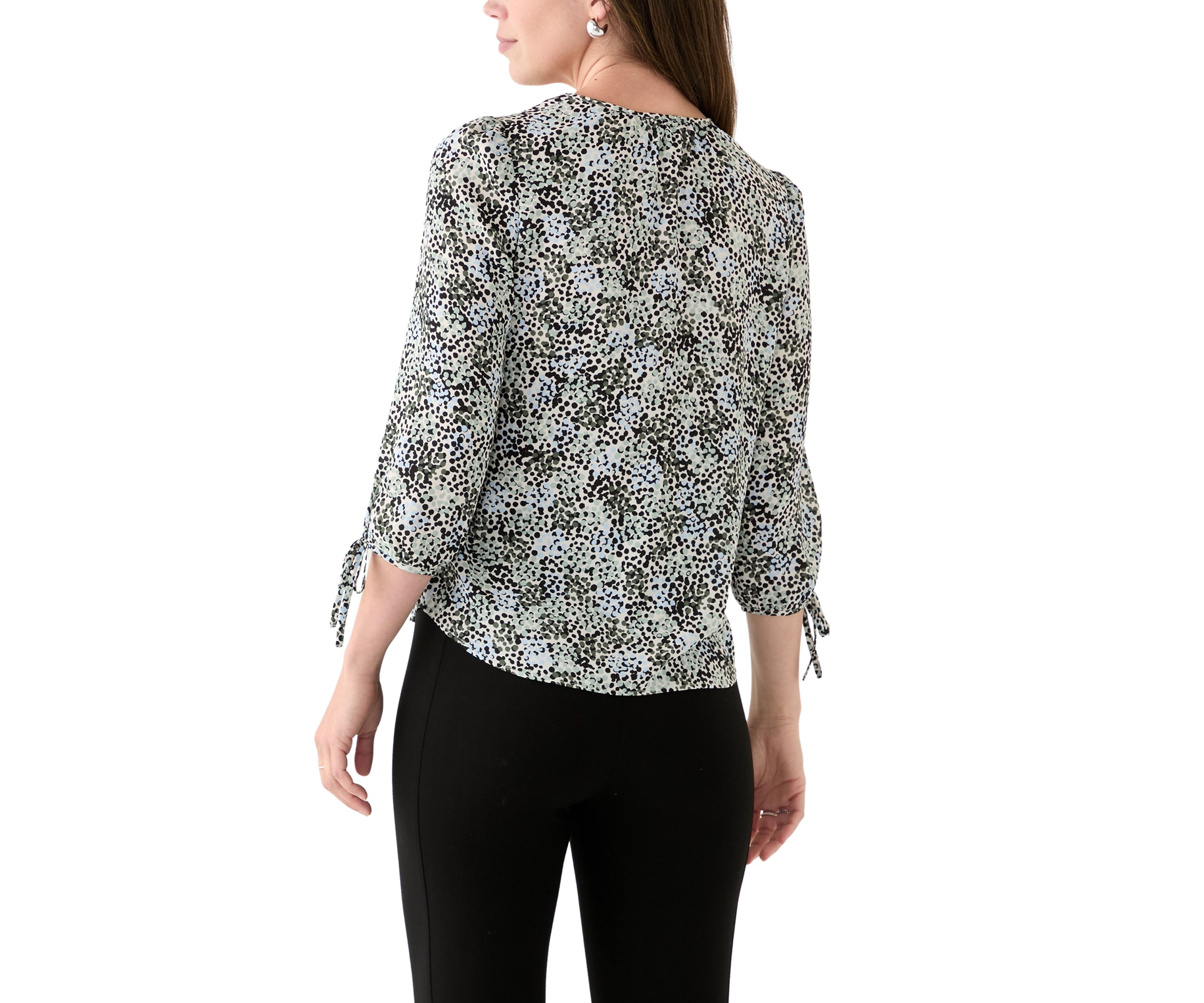 Womens 3/4 Tie Sleeve Printed Top