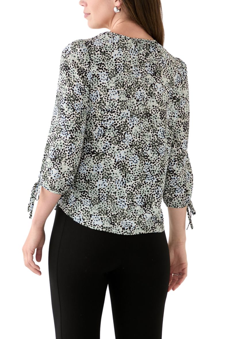 Womens 3/4 Tie Sleeve Printed Top
