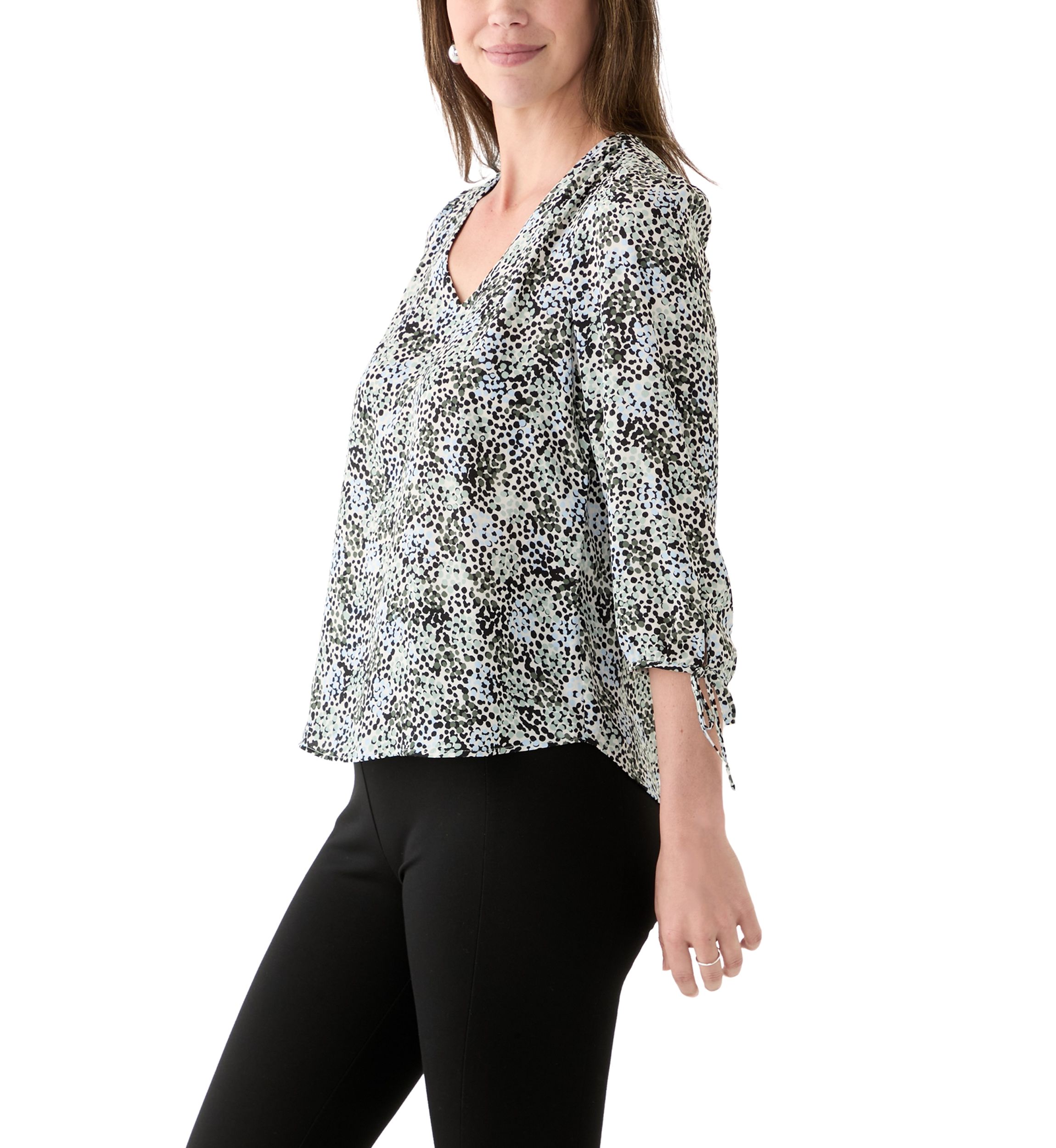 Womens 3/4 Tie Sleeve Printed Top