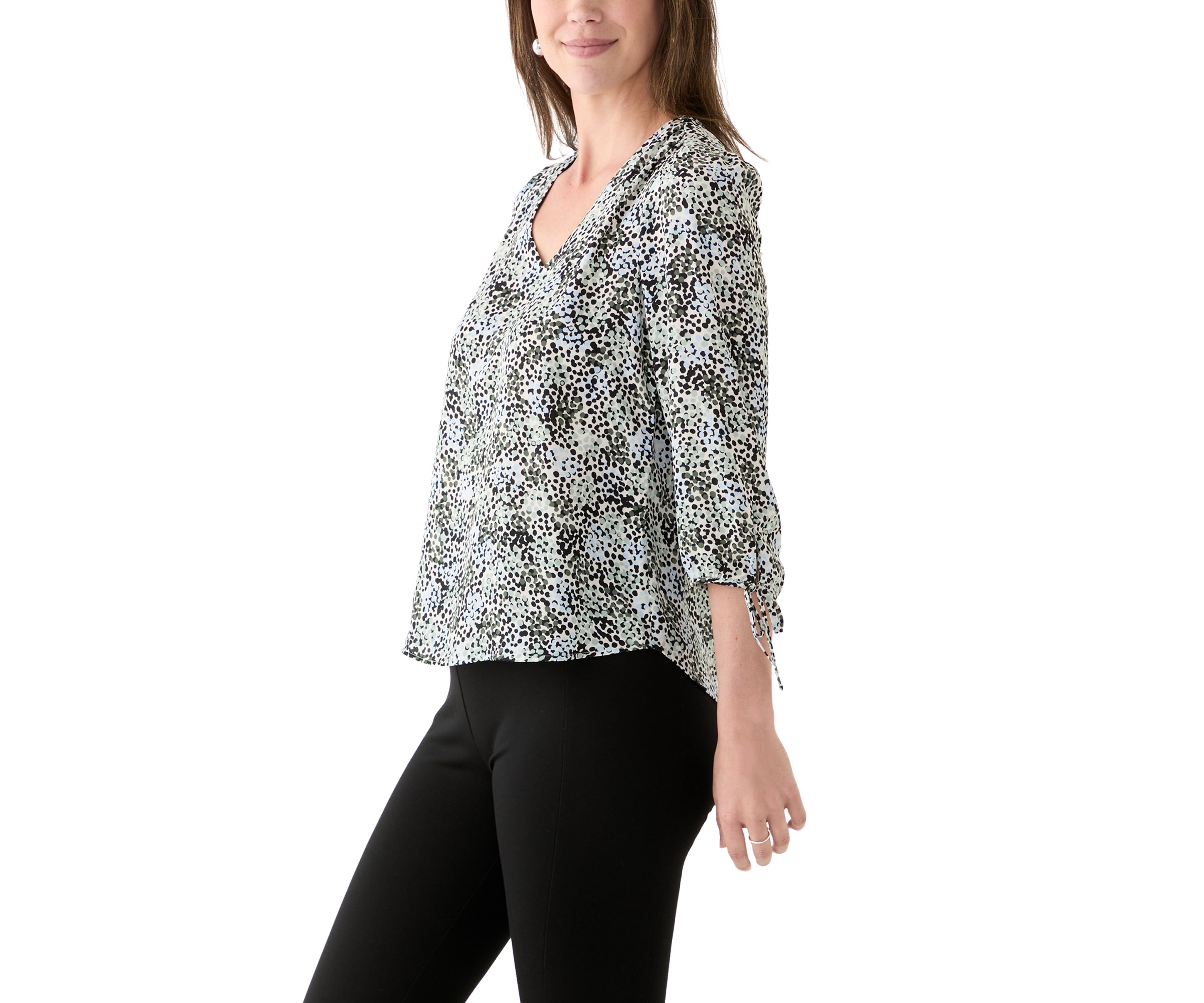 Womens 3/4 Tie Sleeve Printed Top