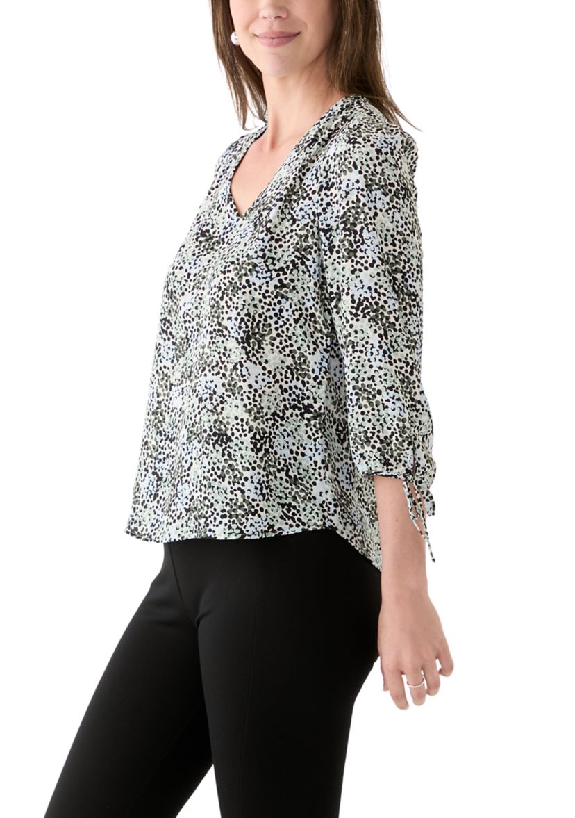 Womens 3/4 Tie Sleeve Printed Top