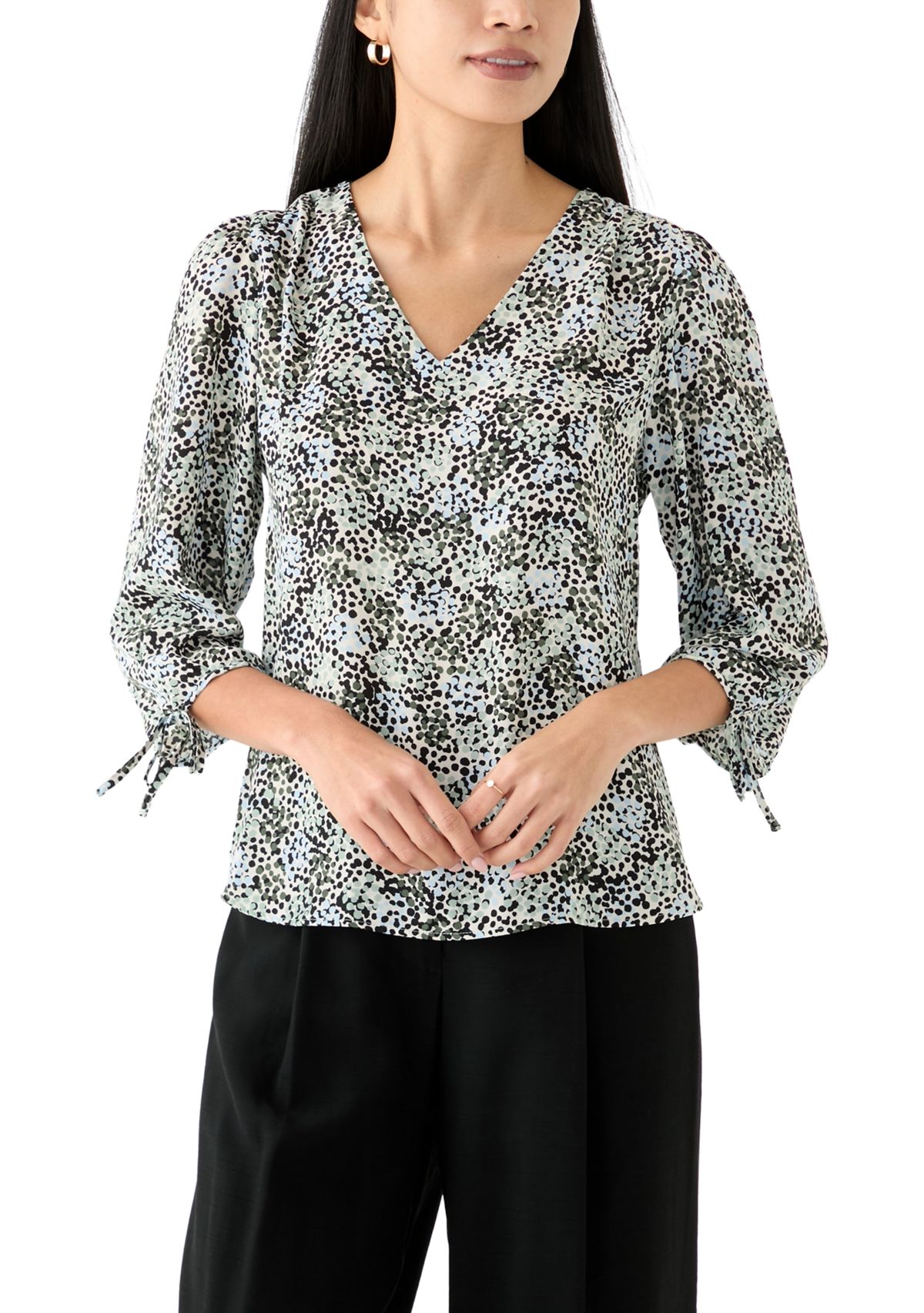 Petite Puff Sleeve Printed Blouse