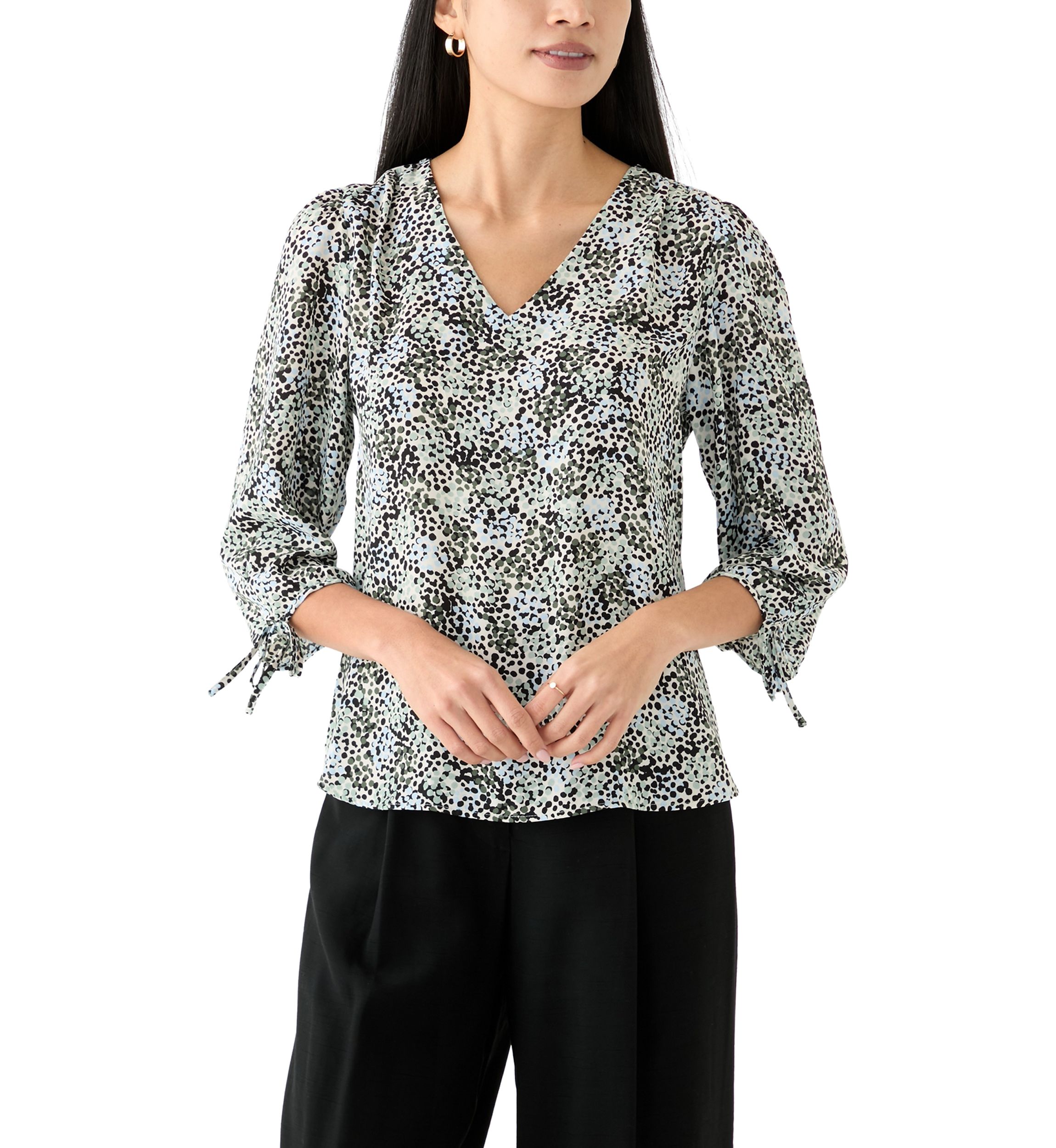Petite Puff Sleeve Printed Blouse