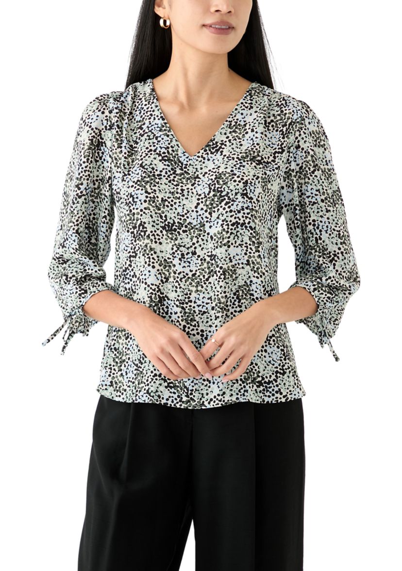 Petite Puff Sleeve Printed Blouse