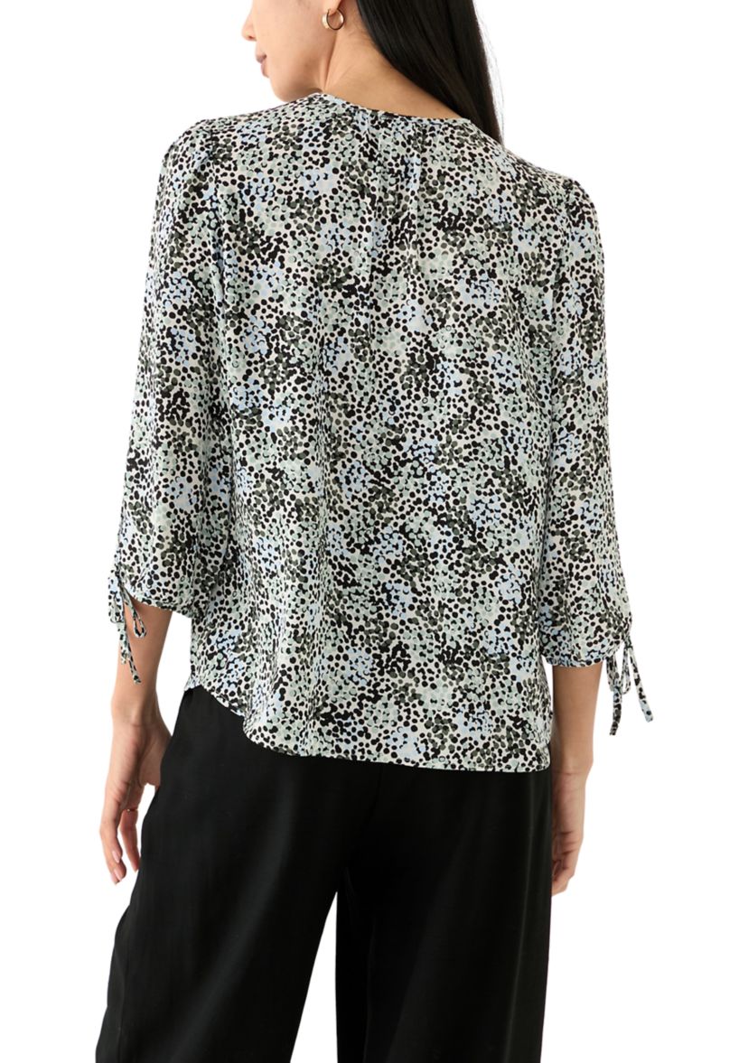 Petite Puff Sleeve Printed Blouse