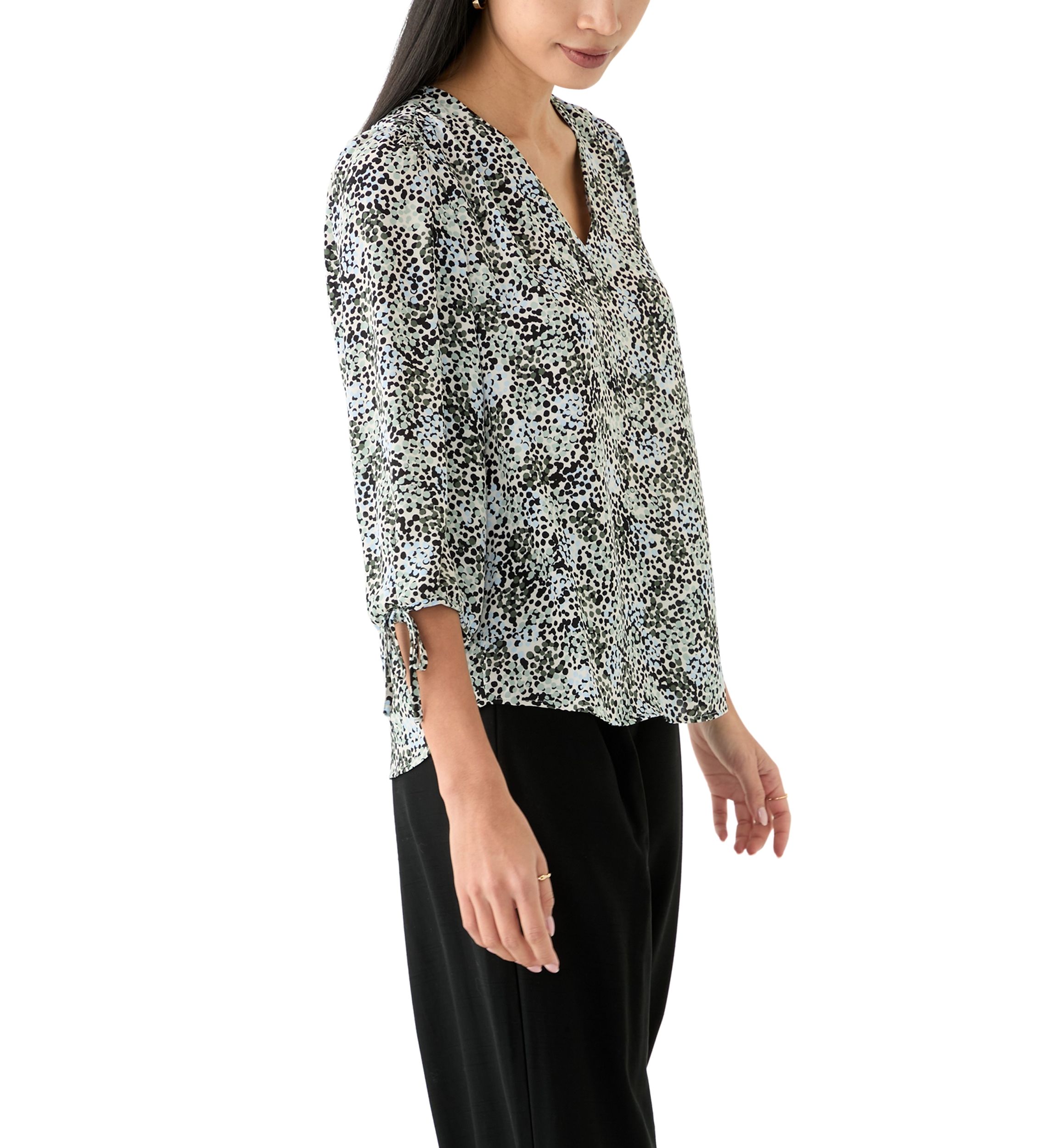 Petite Puff Sleeve Printed Blouse