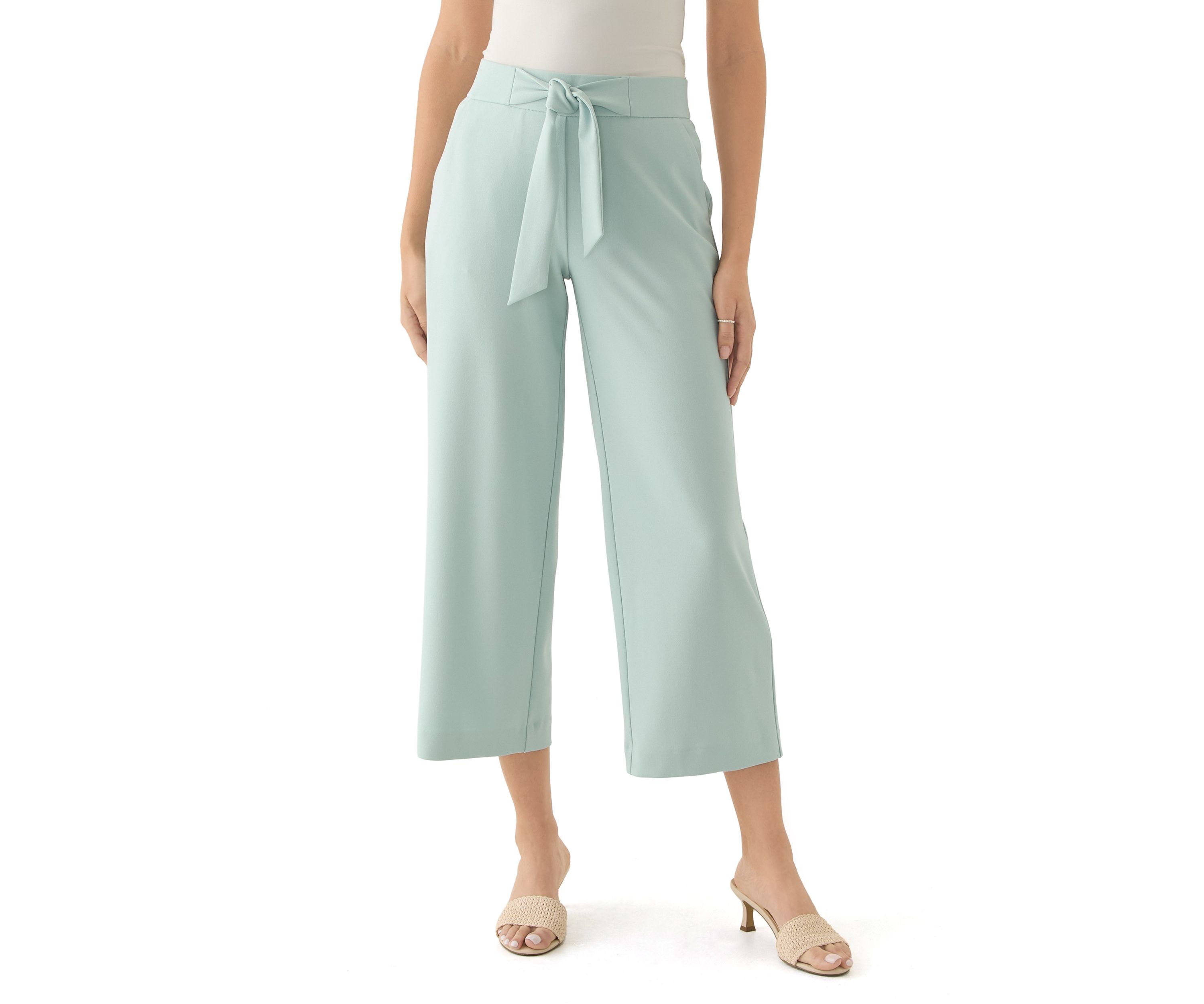 Womens Tie Front Wide Leg Cropped Pants