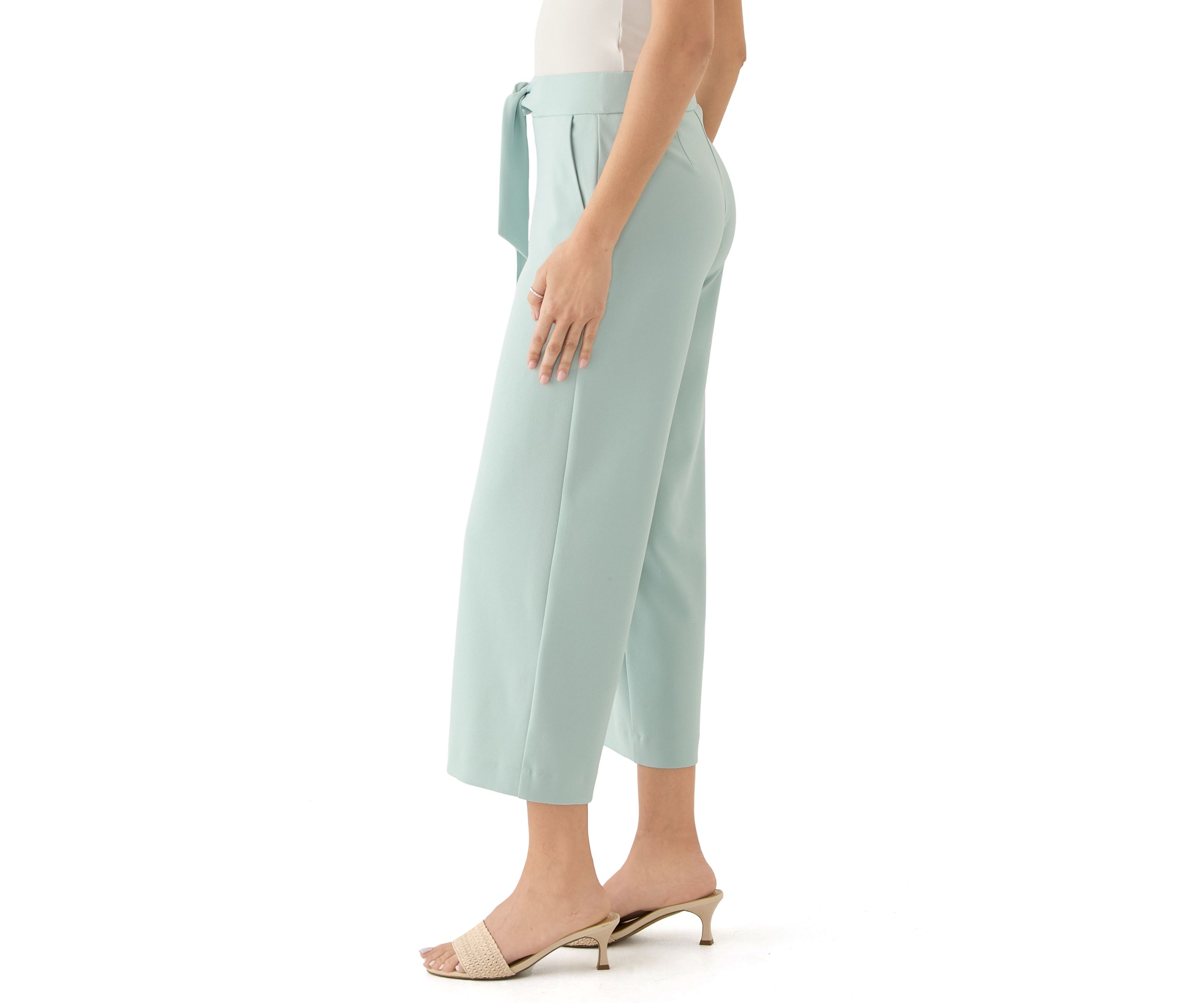 Womens Tie Front Wide Leg Cropped Pants