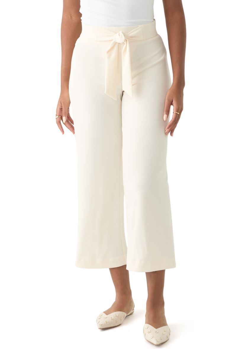 Womens Tie Front Wide Leg Cropped Pants