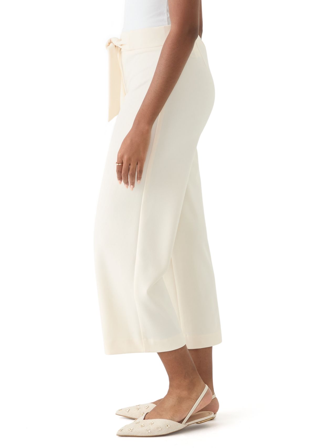 Womens Tie Front Wide Leg Cropped Pants