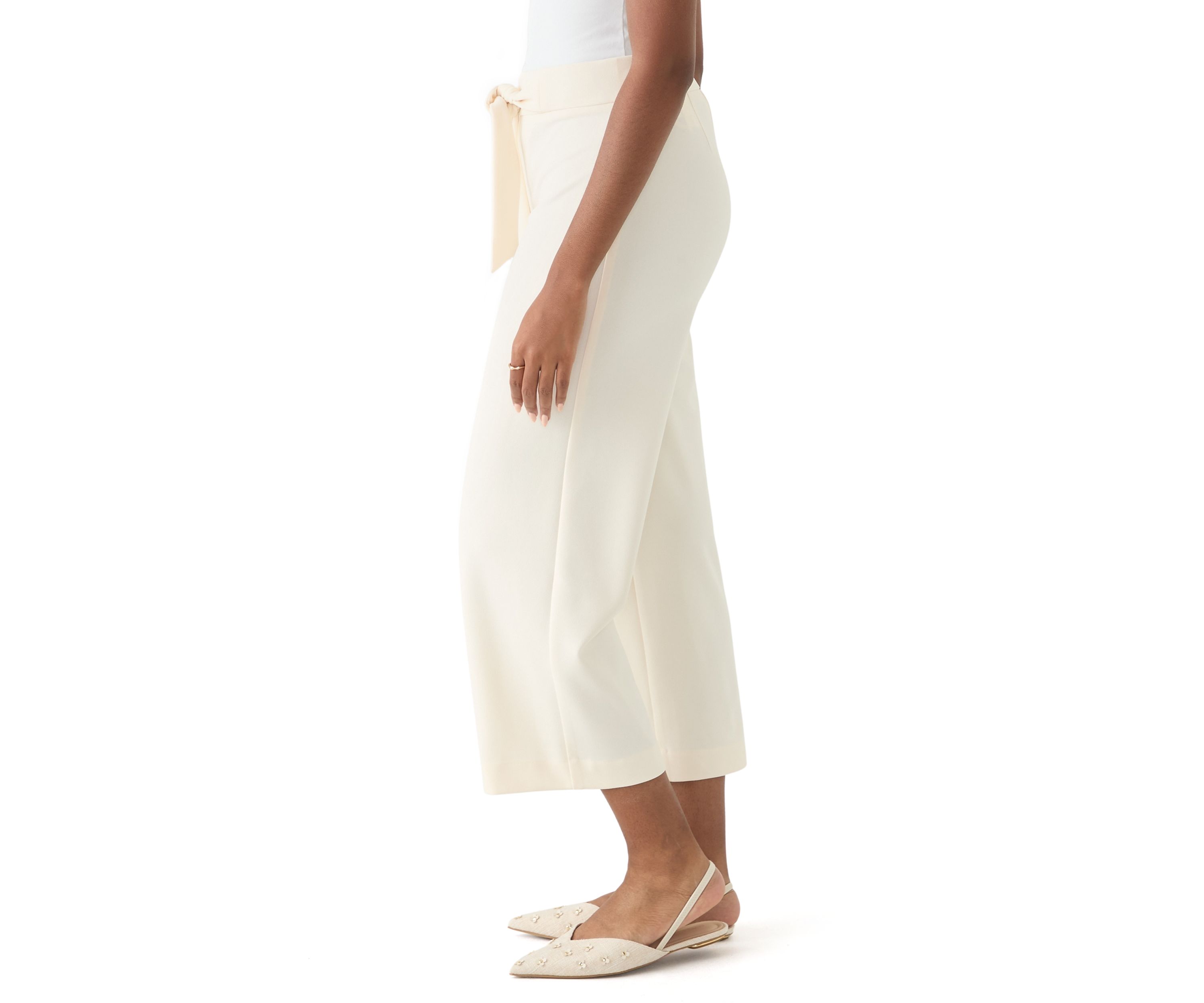 Womens Tie Front Wide Leg Cropped Pants