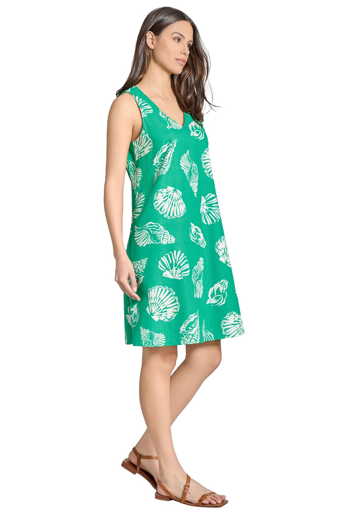 Petite Gina V-Neck Sleeveless Woven Printed Trapeze Dress
