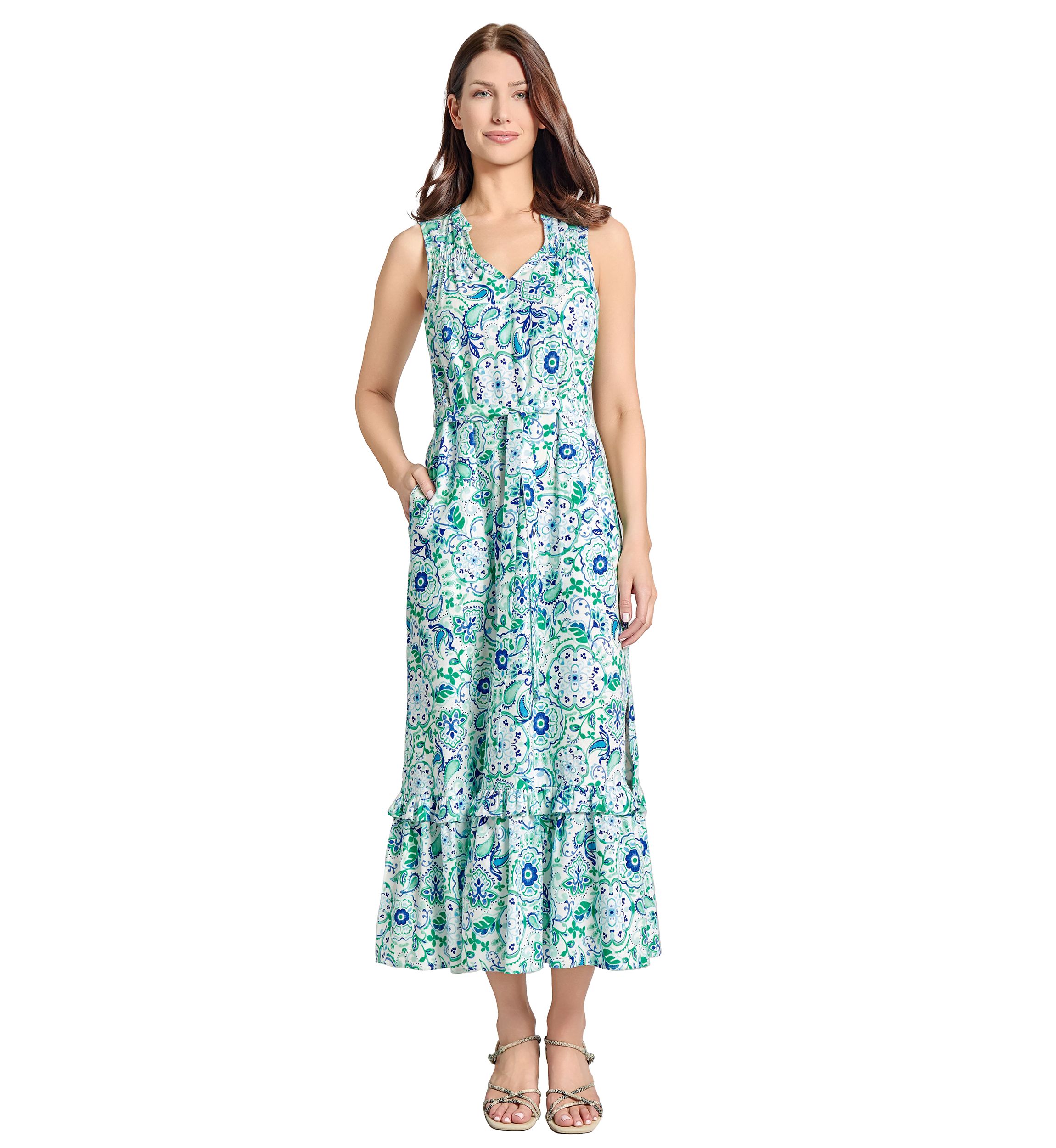 Petite Smocked Yoke Tiered Maxi Dress