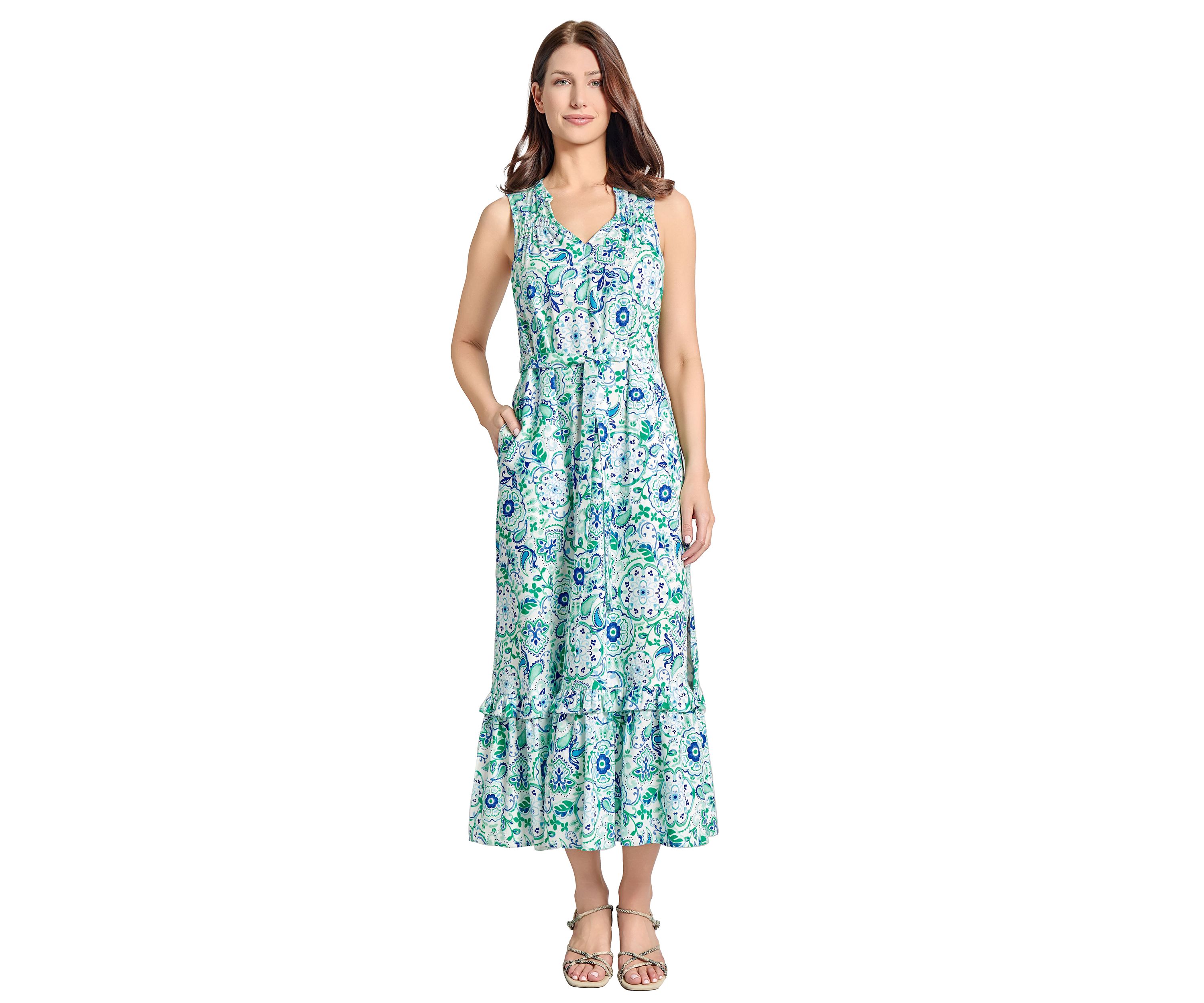 Petite Smocked Yoke Tiered Maxi Dress