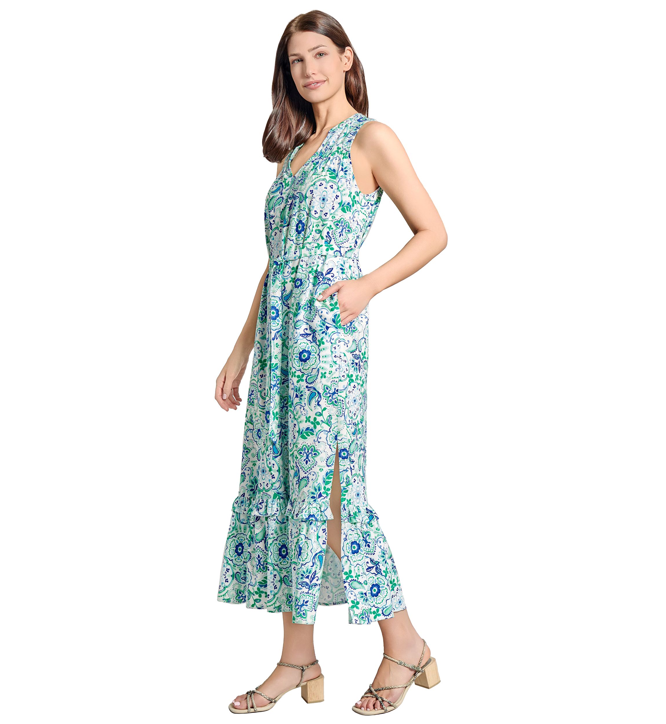Petite Smocked Yoke Tiered Maxi Dress