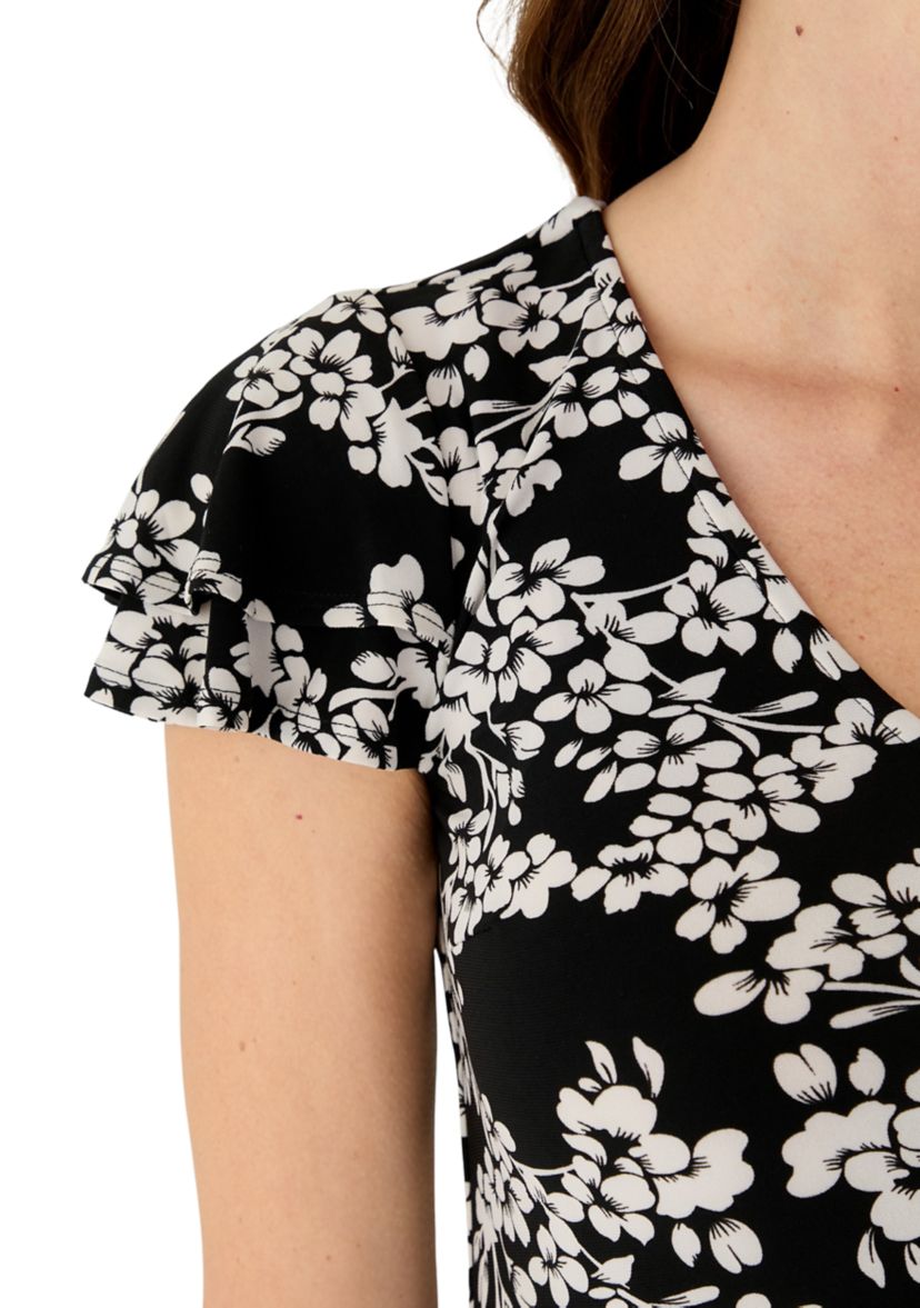 Womens Flutter Sleeve Printed Swing Shirt Dress