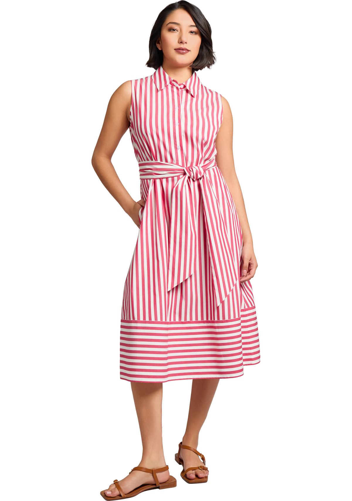 Petite Sleeveless Midi Shirt Dress with Bottom Band 