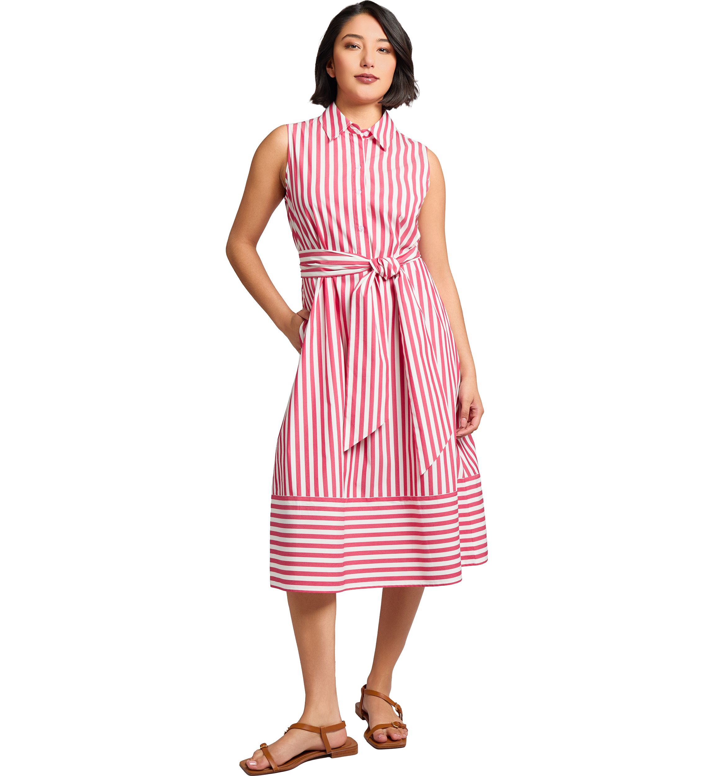 Petite Sleeveless Midi Shirt Dress with Bottom Band 