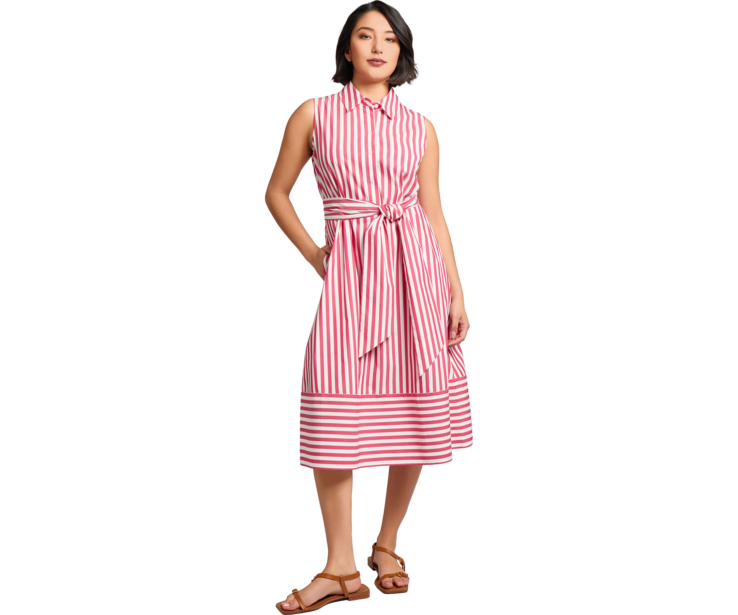 Petite Sleeveless Midi Shirt Dress with Bottom Band 