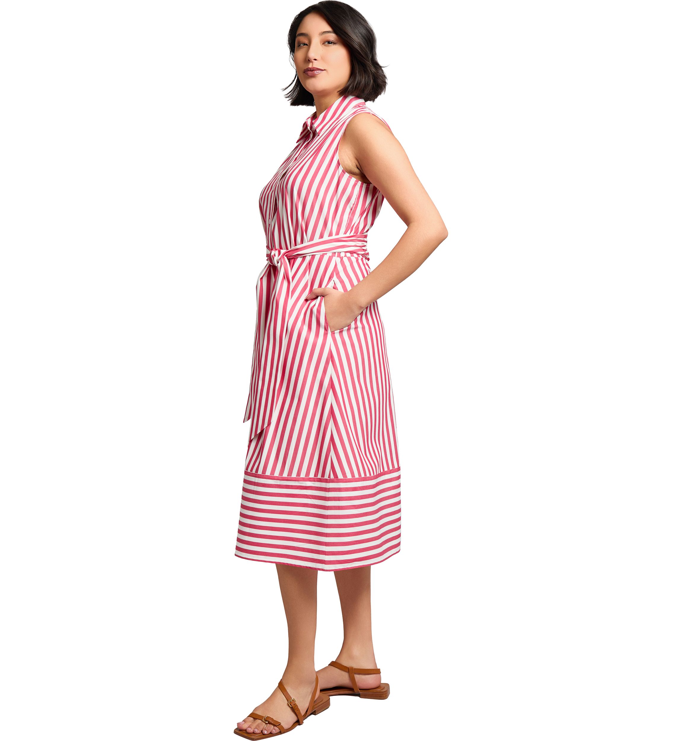 Petite Sleeveless Midi Shirt Dress with Bottom Band 