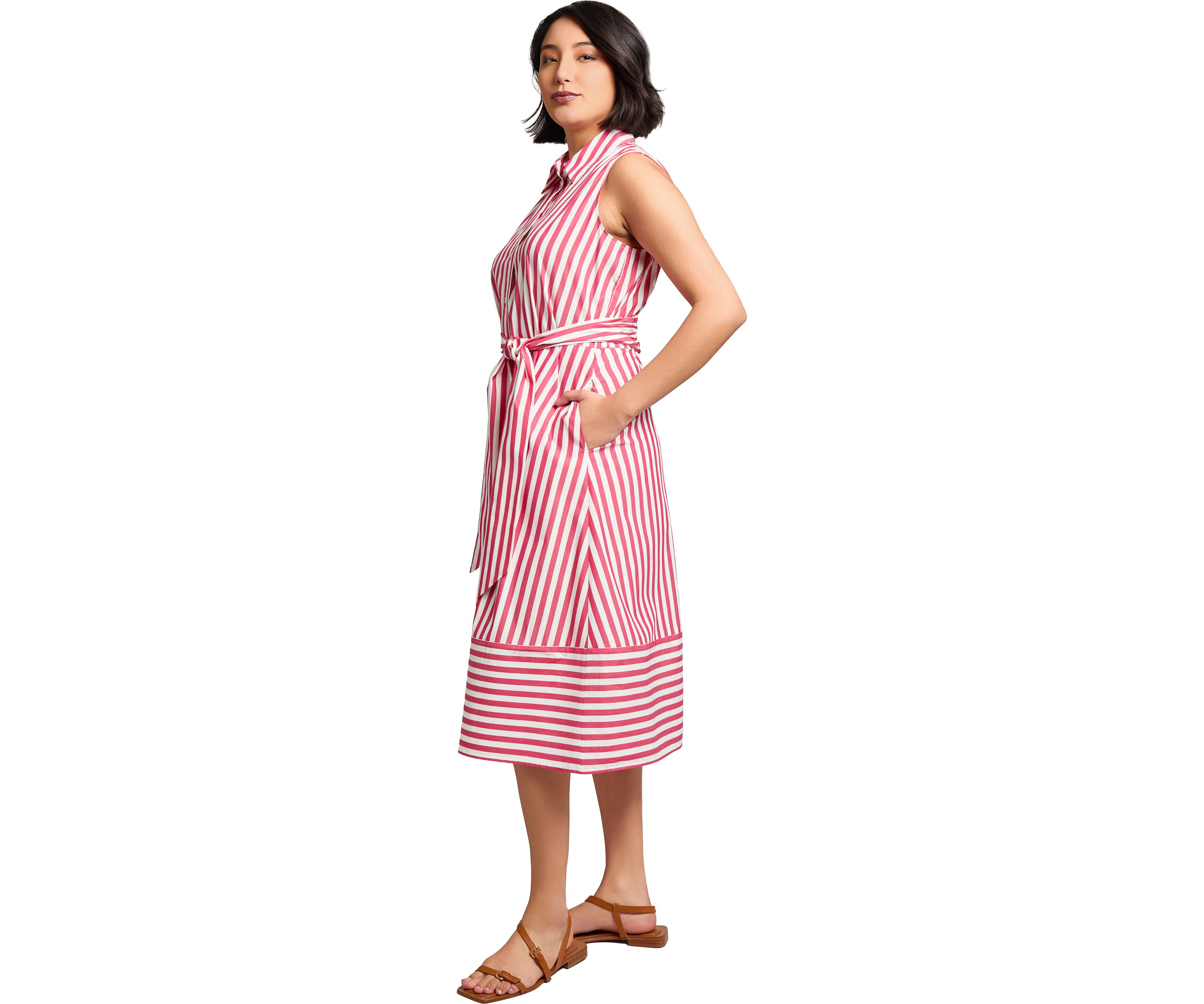 Petite Sleeveless Midi Shirt Dress with Bottom Band 