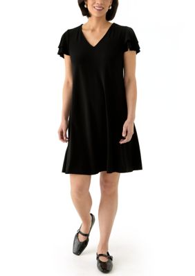 AK Anne Klein Women's Petite Double Flutter Sleeve Mini Dress